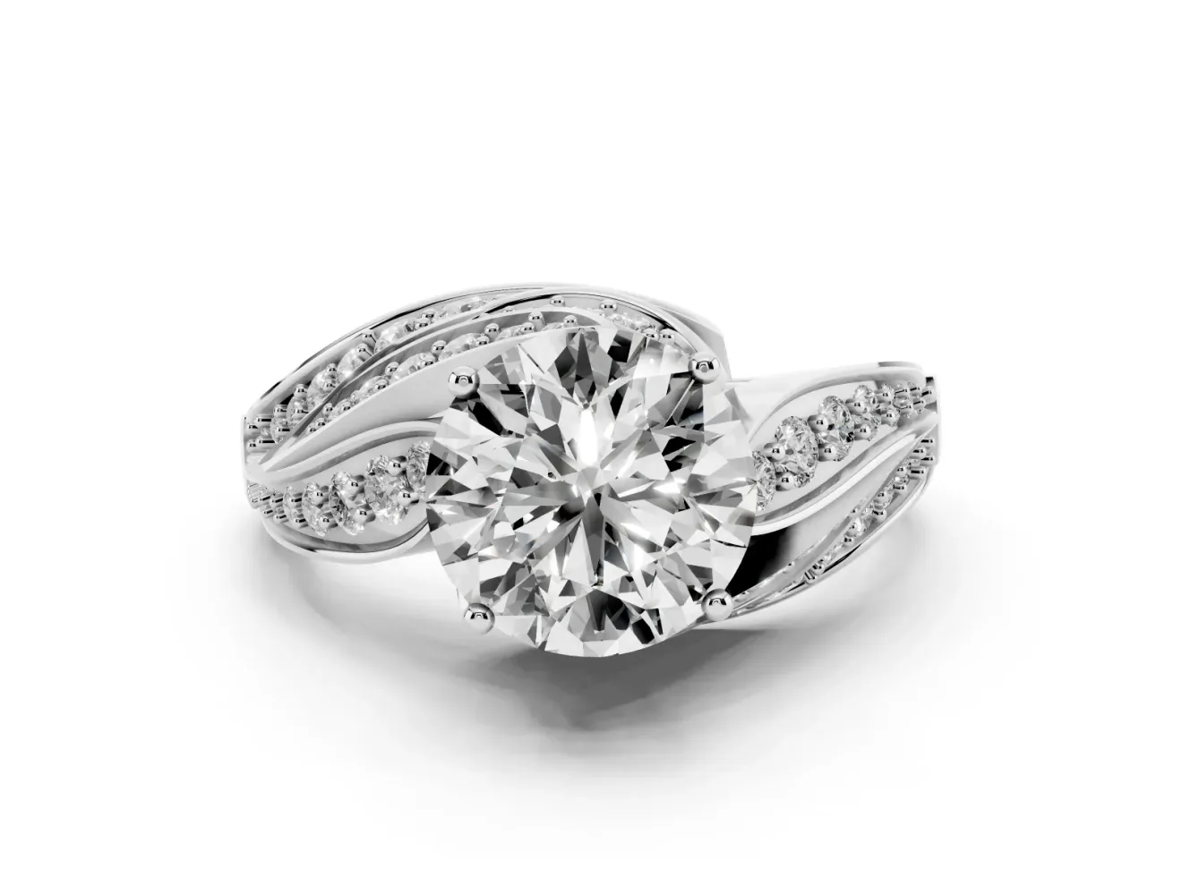 Round Bypass Hidden Halo Engagement Ring Setting | Graduated Pavé | Platinum