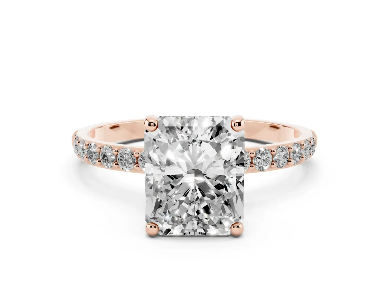 3.5 Carat Radiant Cut Lab-Grown Diamond Solitaire Engagement Ring | Pavé Shoulders | Rose Gold