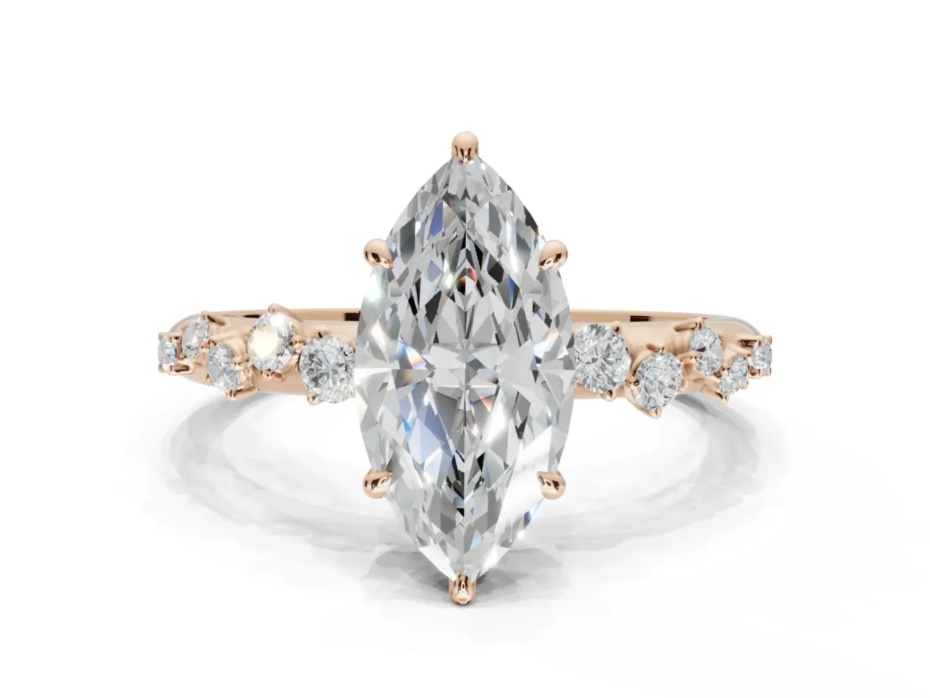 Marquise Solitaire Engagement Ring Setting | Graduated Scattered Accents | Rose Gold