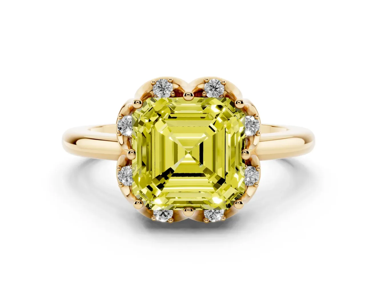 Asscher Cut Petal Halo Engagement Ring Setting for a Fancy Yellow Lab-Grown Diamond | Yellow Gold