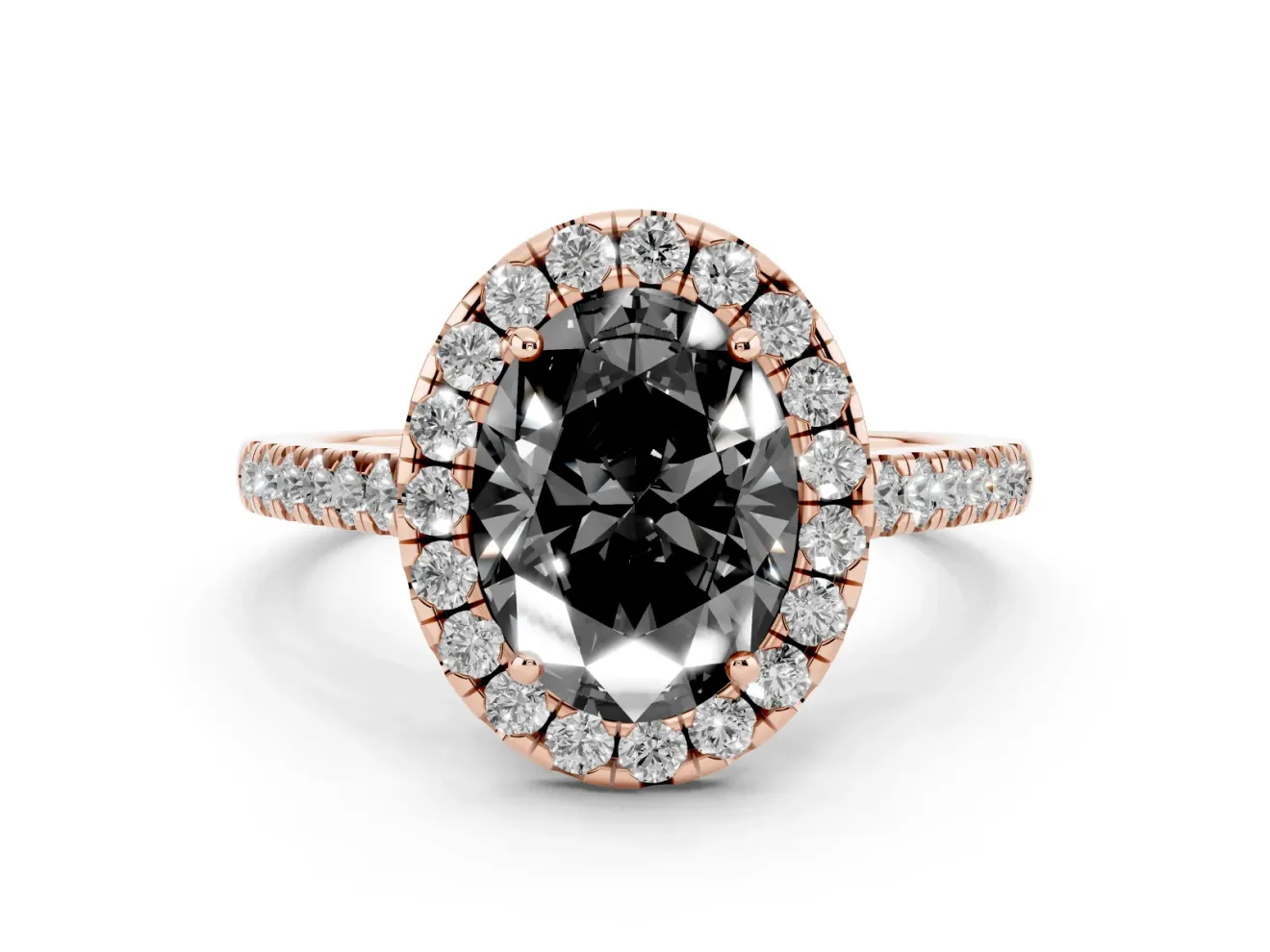 Oval Halo Engagement Ring Setting for a Black Center | Pavé Shoulders | Rose Gold