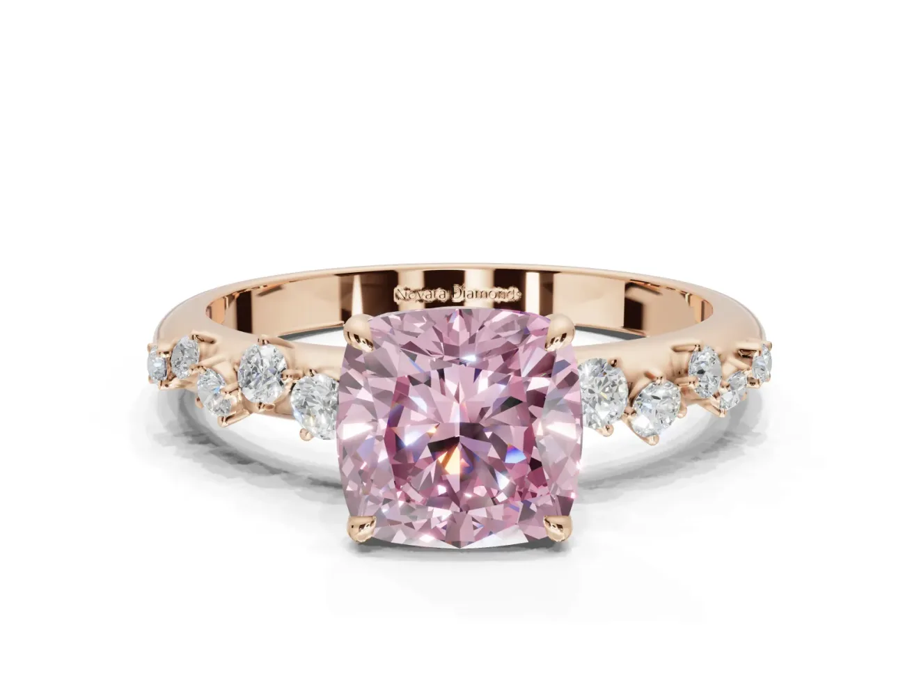 Cushion Cut Graduated Solitaire Engagement Ring Setting for a Fancy Pink Lab-Grown Diamond | Rose Gold