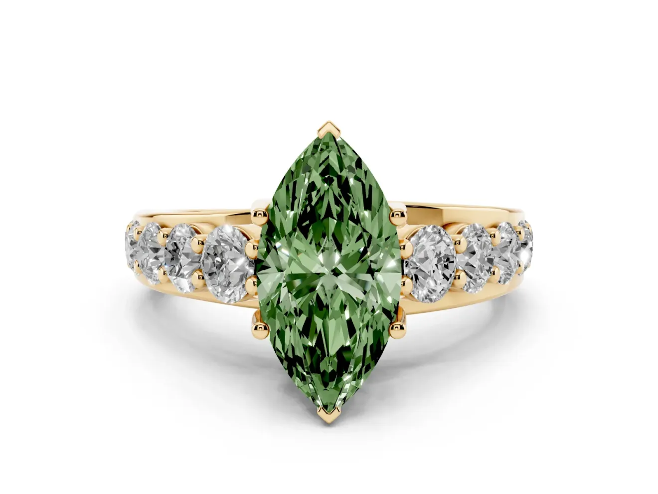 Marquise Graduated Engagement Ring Setting for a Fancy Green Lab-Grown Diamond | Yellow Gold