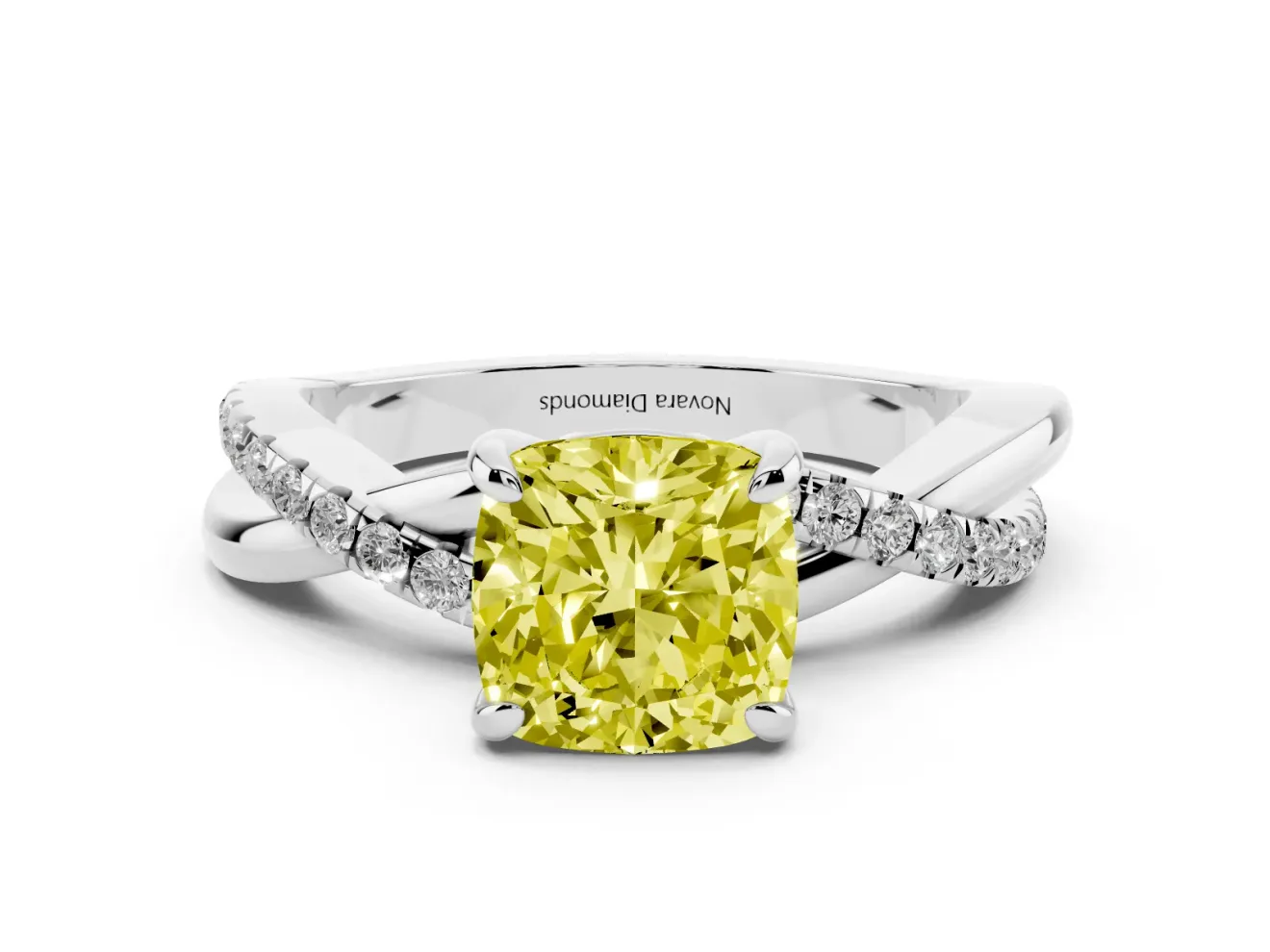 Cushion Cut Twist Engagement Ring Setting for a Fancy Yellow Lab-Grown Diamond | Platinum