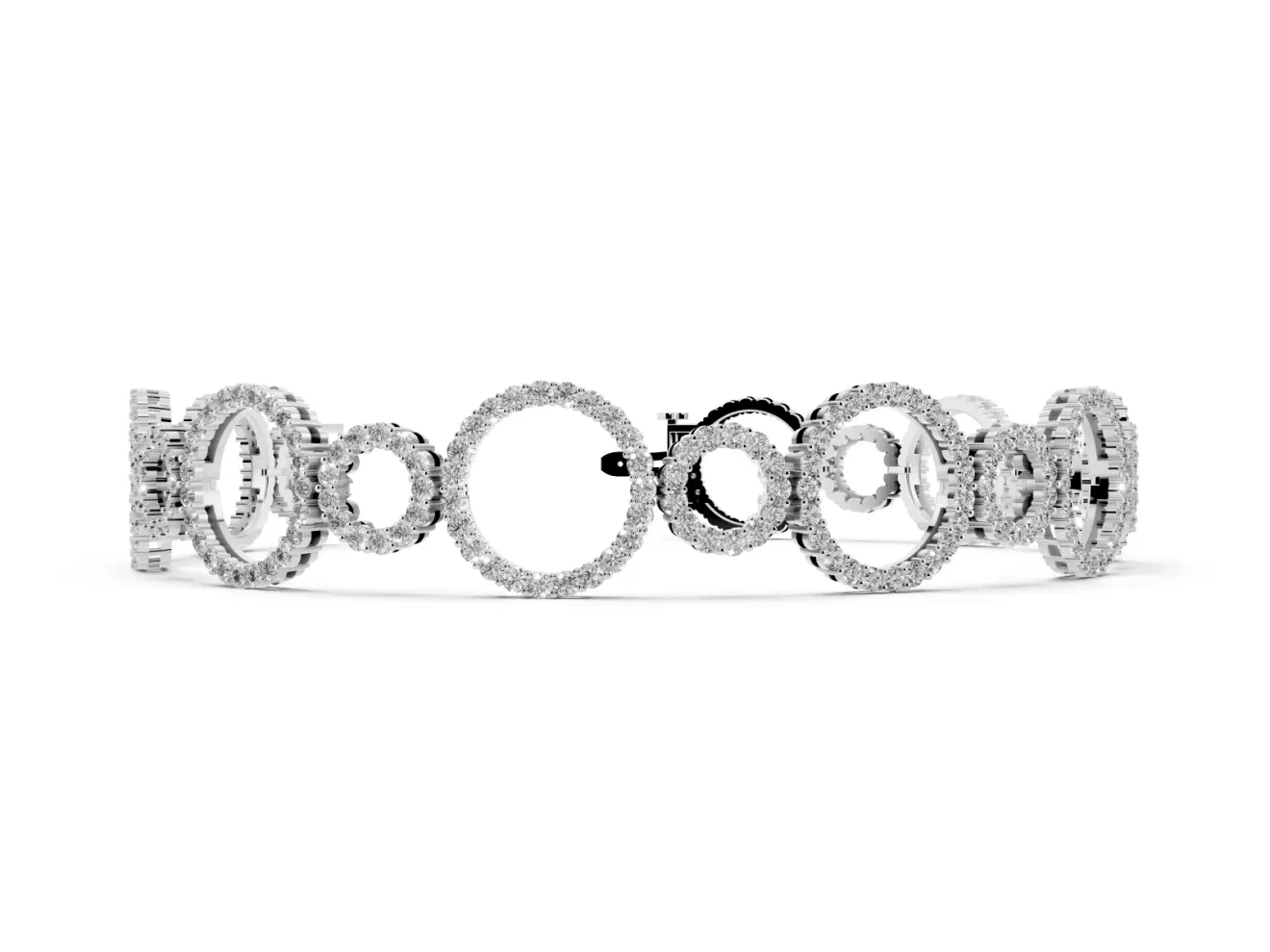 Round Lab-Grown Diamond Pavé Circle Link Bracelet | Large and Small Circles | Sterling Silver