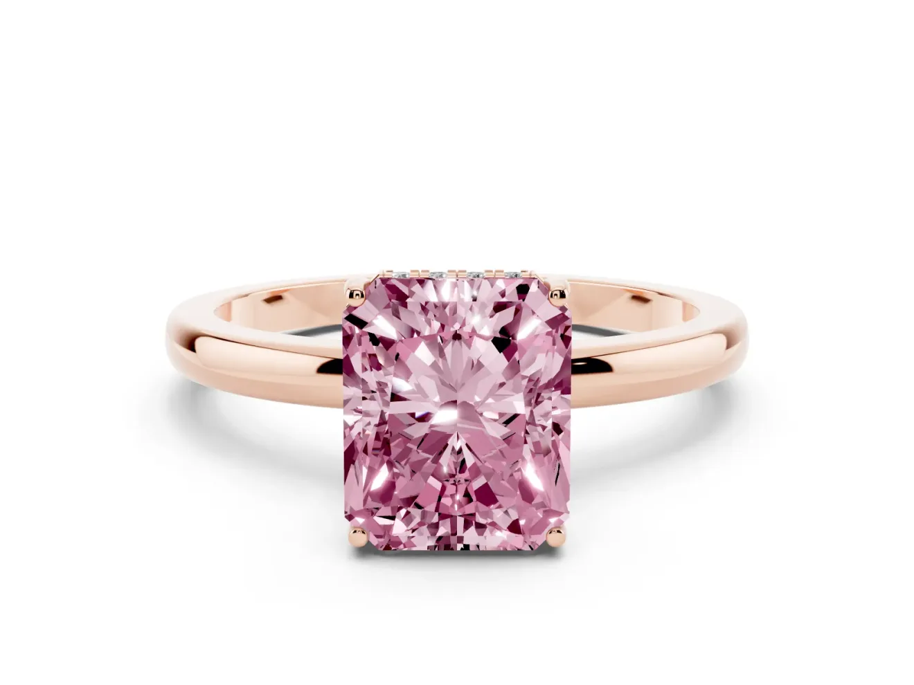 Radiant Cut Engagement Ring Setting for a Fancy Pink Lab-Grown Diamond | Hidden Halo | Rose Gold
