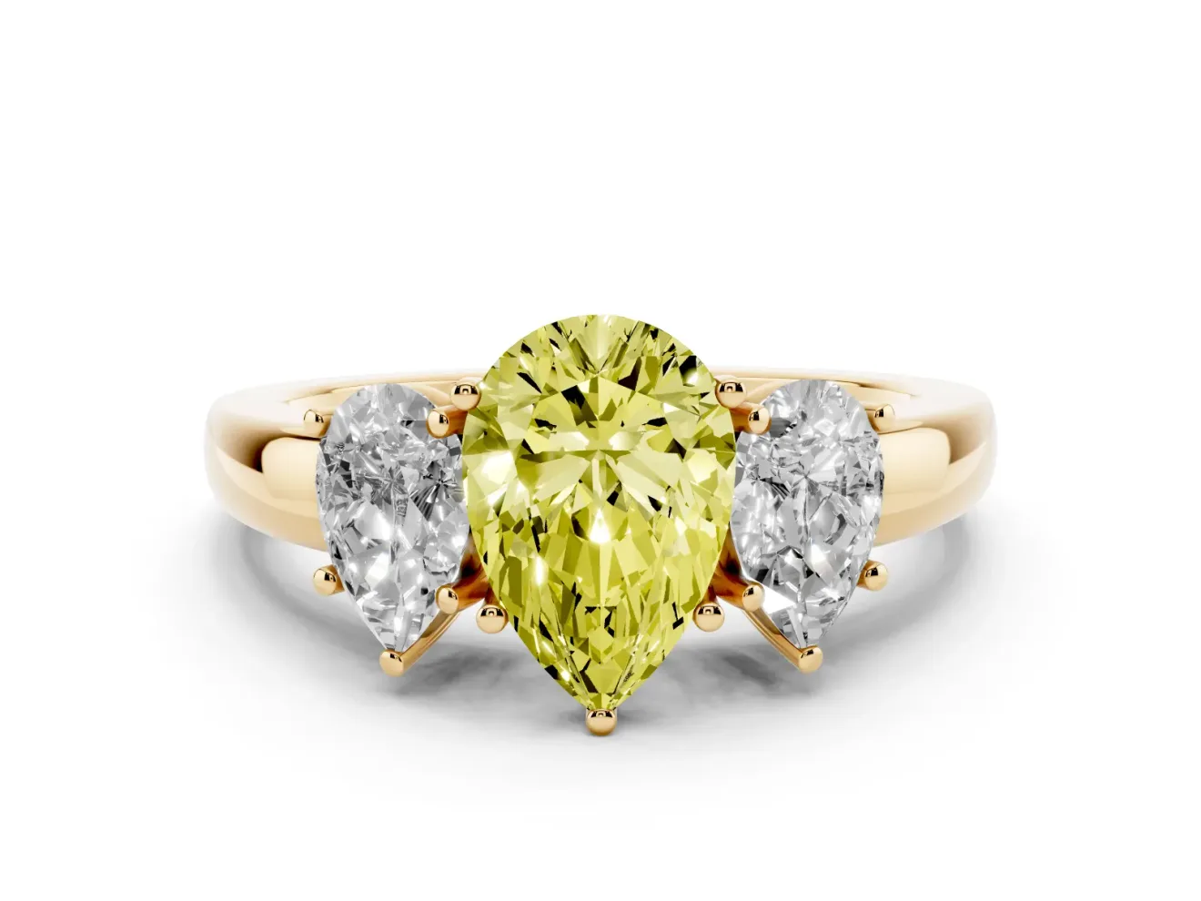 Pear-Shaped Three Stone Engagement Ring Setting for a Fancy Yellow Lab-Grown Diamond | Yellow Gold - Design NV-24844