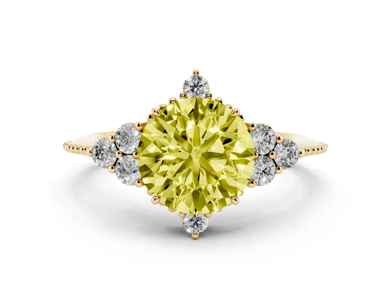 Round Cluster Engagement Ring Setting for a Fancy Yellow Lab-Grown Diamond | Yellow Gold