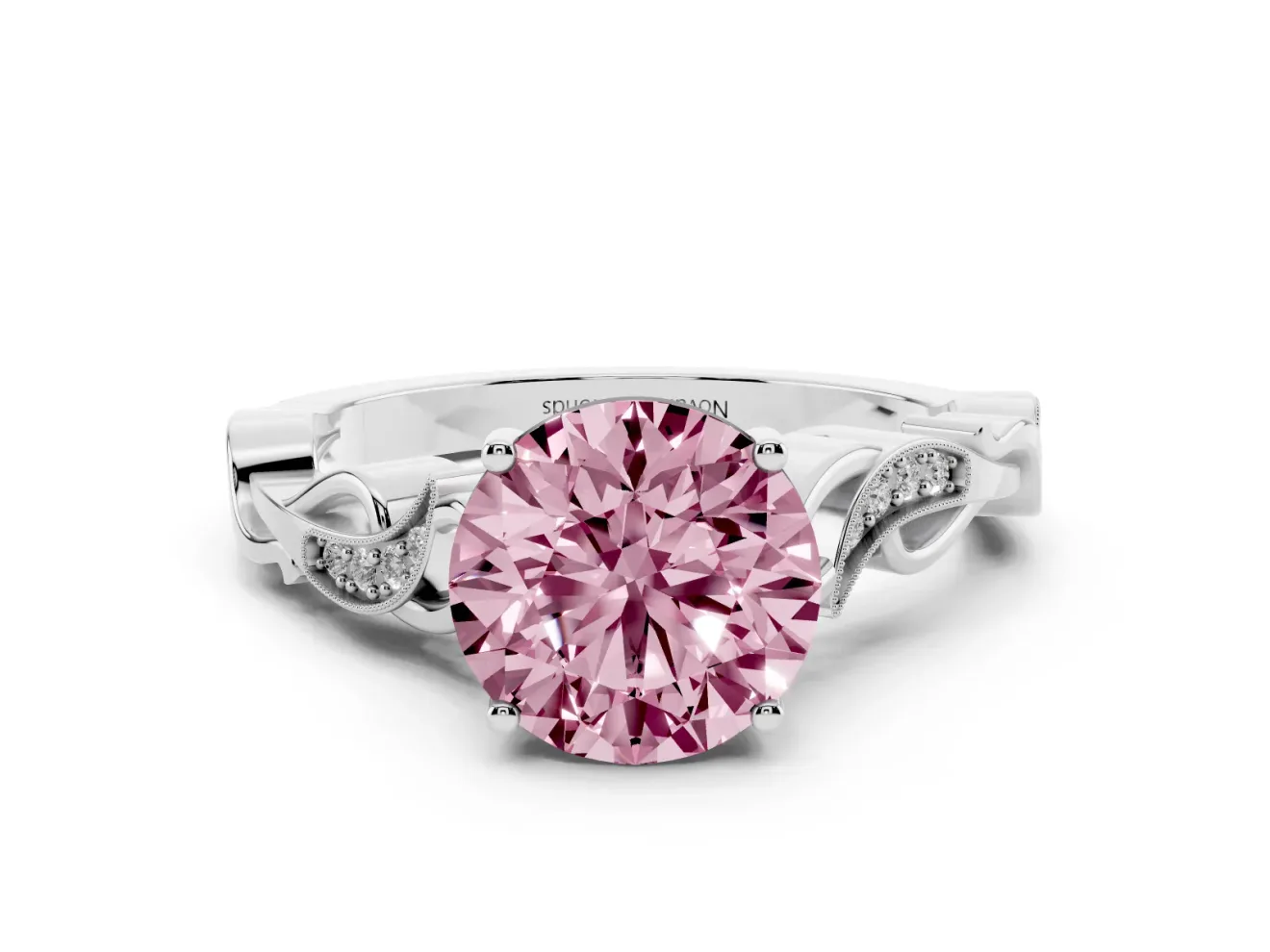 Round Vine Engagement Ring Setting for a Fancy Pink Lab-Grown Diamond | White Gold