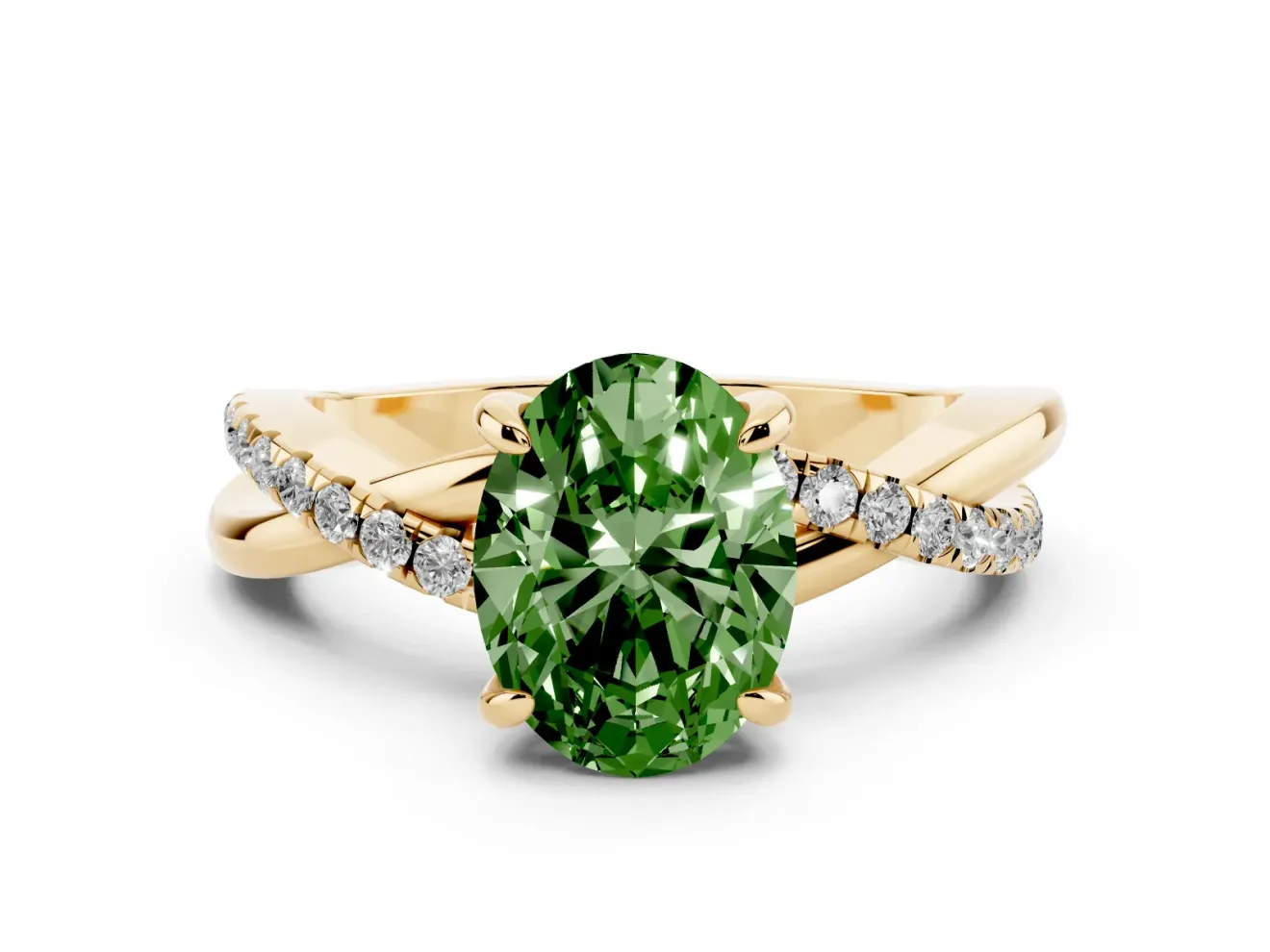 Oval Twist Engagement Ring Setting for a Fancy Green Lab-Grown Diamond | Yellow Gold