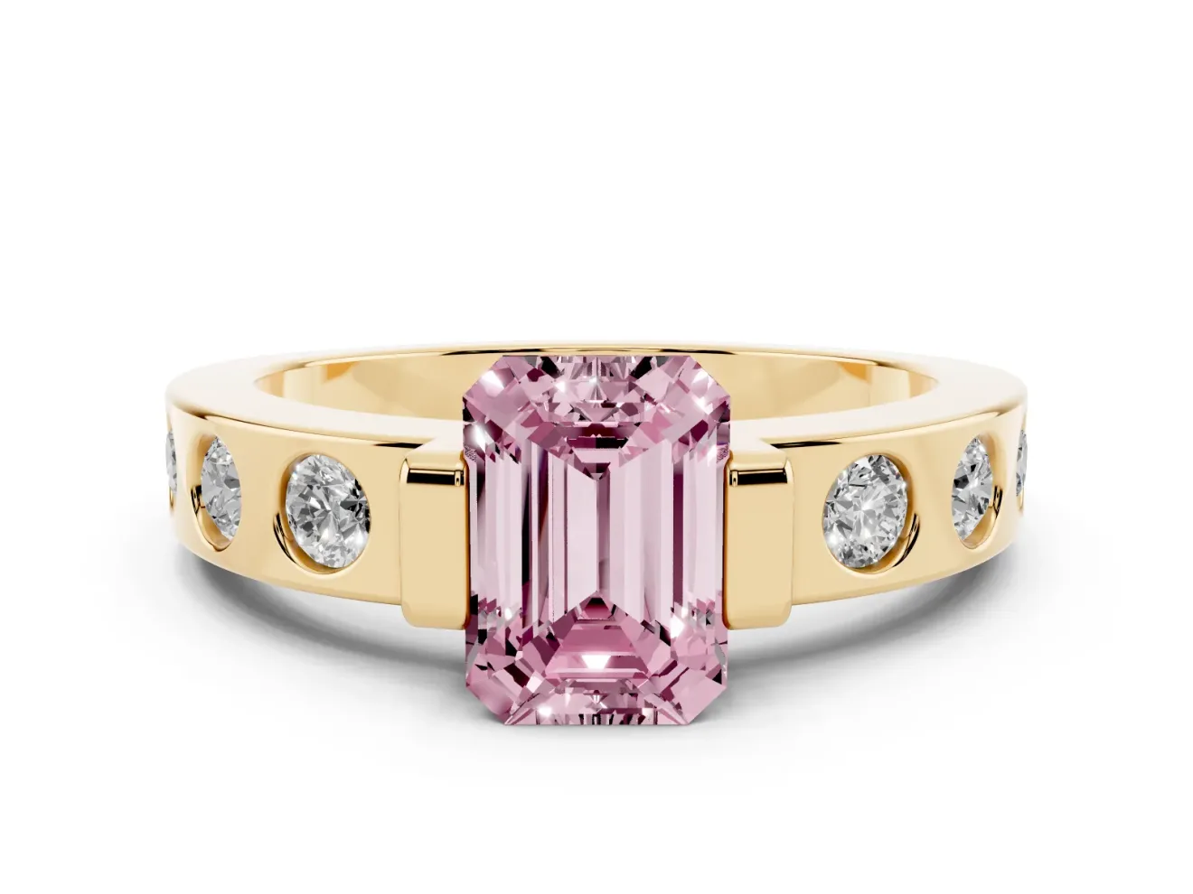Emerald Cut Tension Style Engagement Ring Setting for a Fancy Pink Lab-Grown Diamond | Yellow Gold