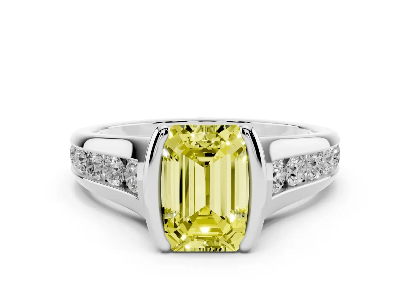 Emerald Cut Half Bezel Engagement Ring Setting for a Fancy Yellow Lab-Grown Diamond | Platinum