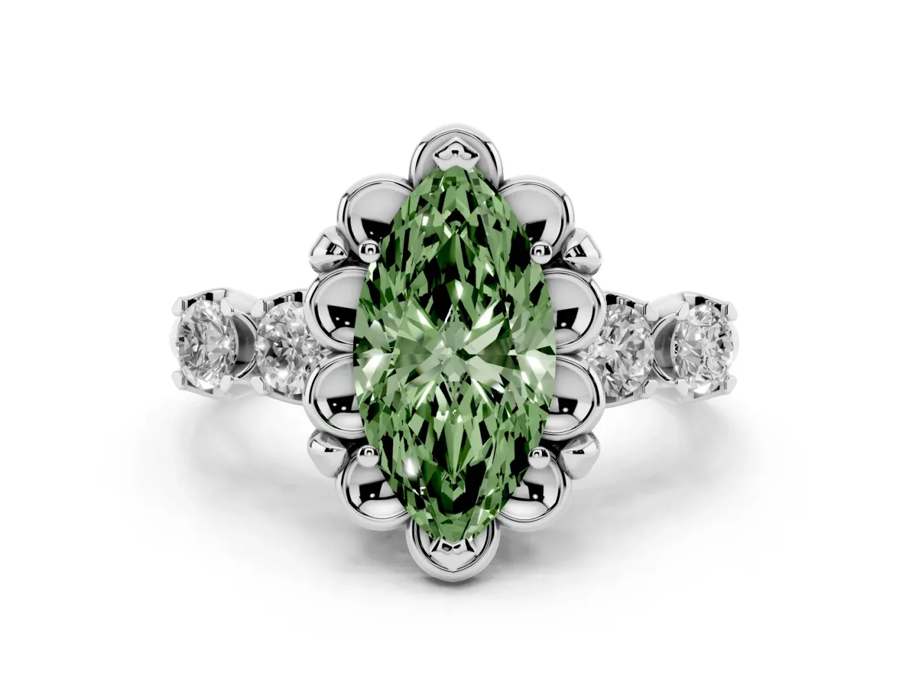 Marquise Floral Engagement Ring Setting for a Fancy Green Lab-Grown Diamond | Petal Frame | Platinum