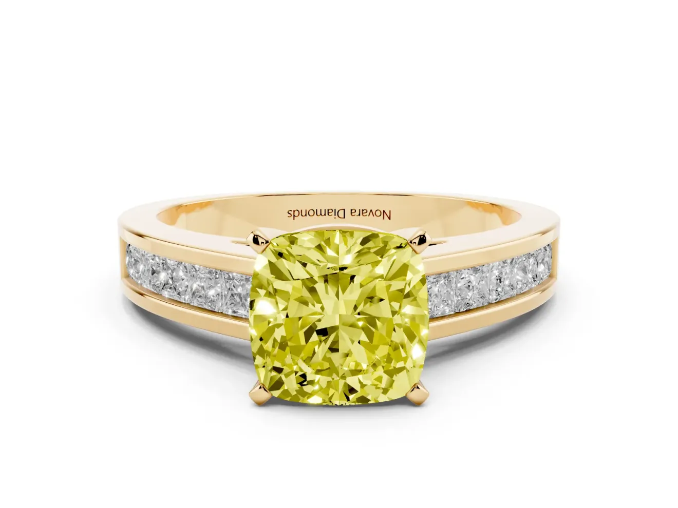 Cushion Cut Channel Engagement Ring Setting for a Fancy Yellow Lab-Grown Diamond | Yellow Gold
