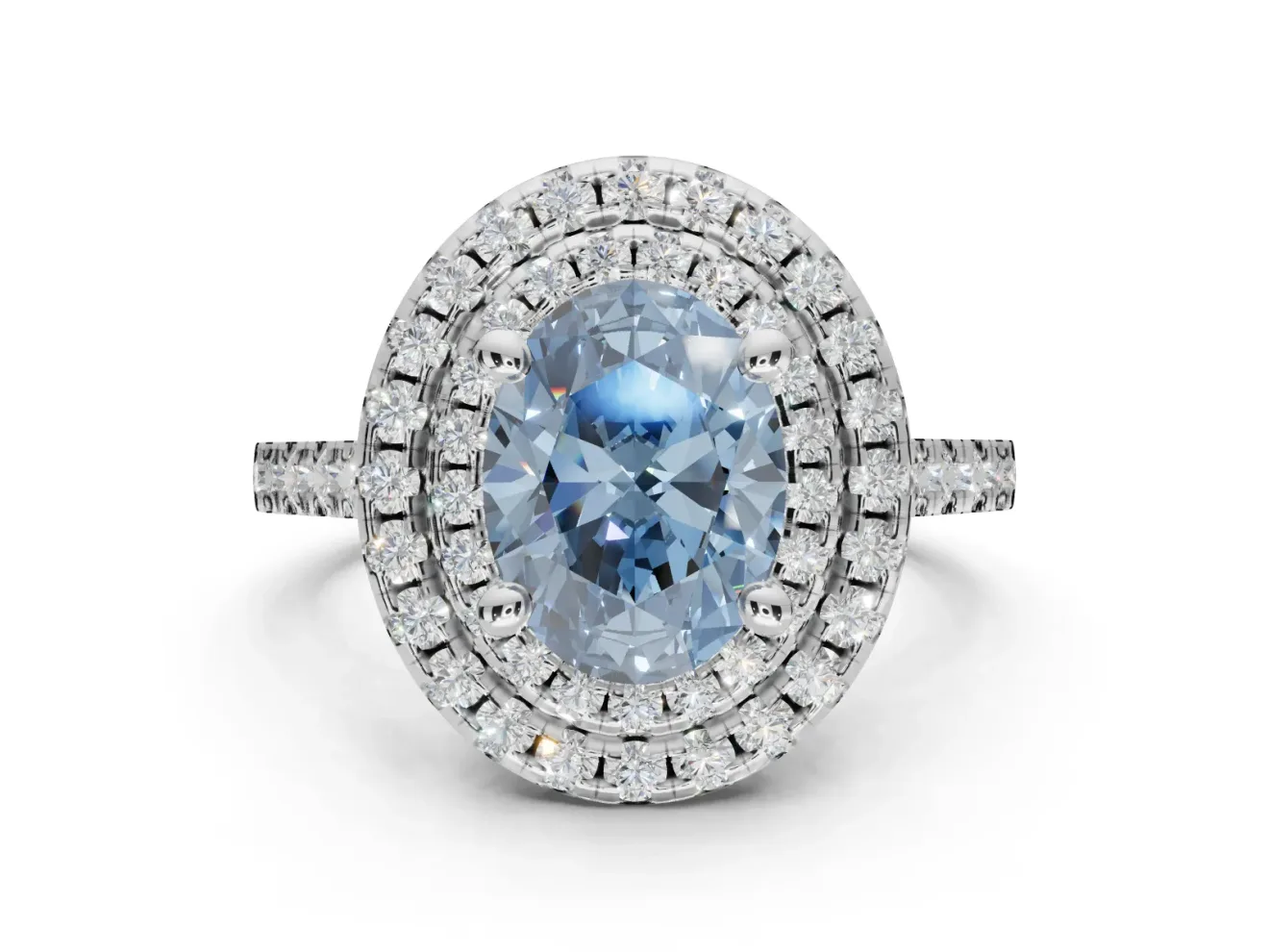 Oval Double Halo Engagement Ring Setting for a Fancy Blue Lab-Grown Diamond | Raised Head | Platinum