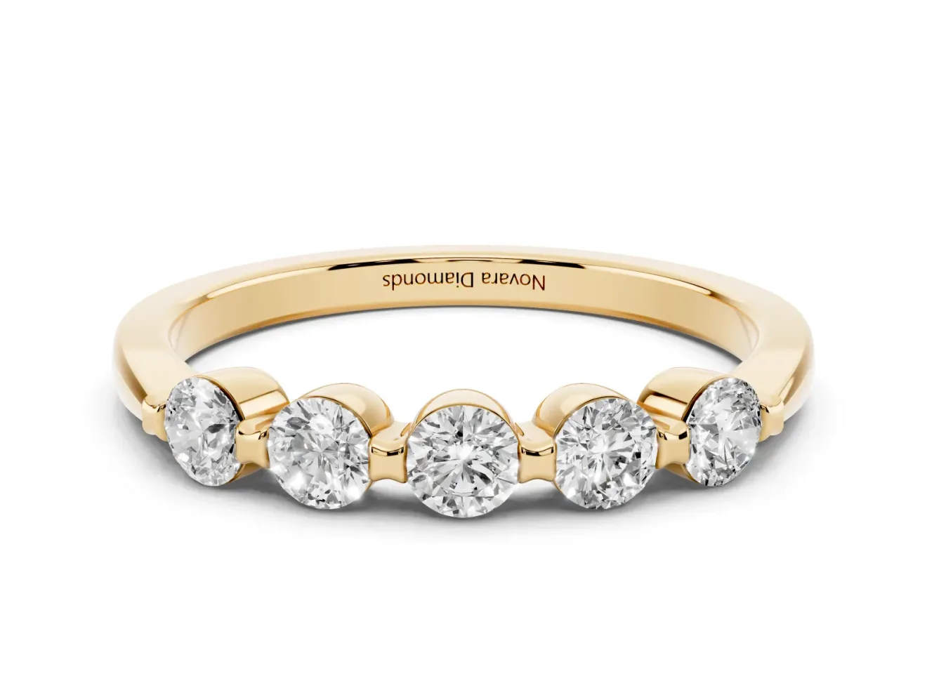 Five-Stone Round Diamond Half Eternity Bridal Band Set in Yellow gold with Prong-Set Stones