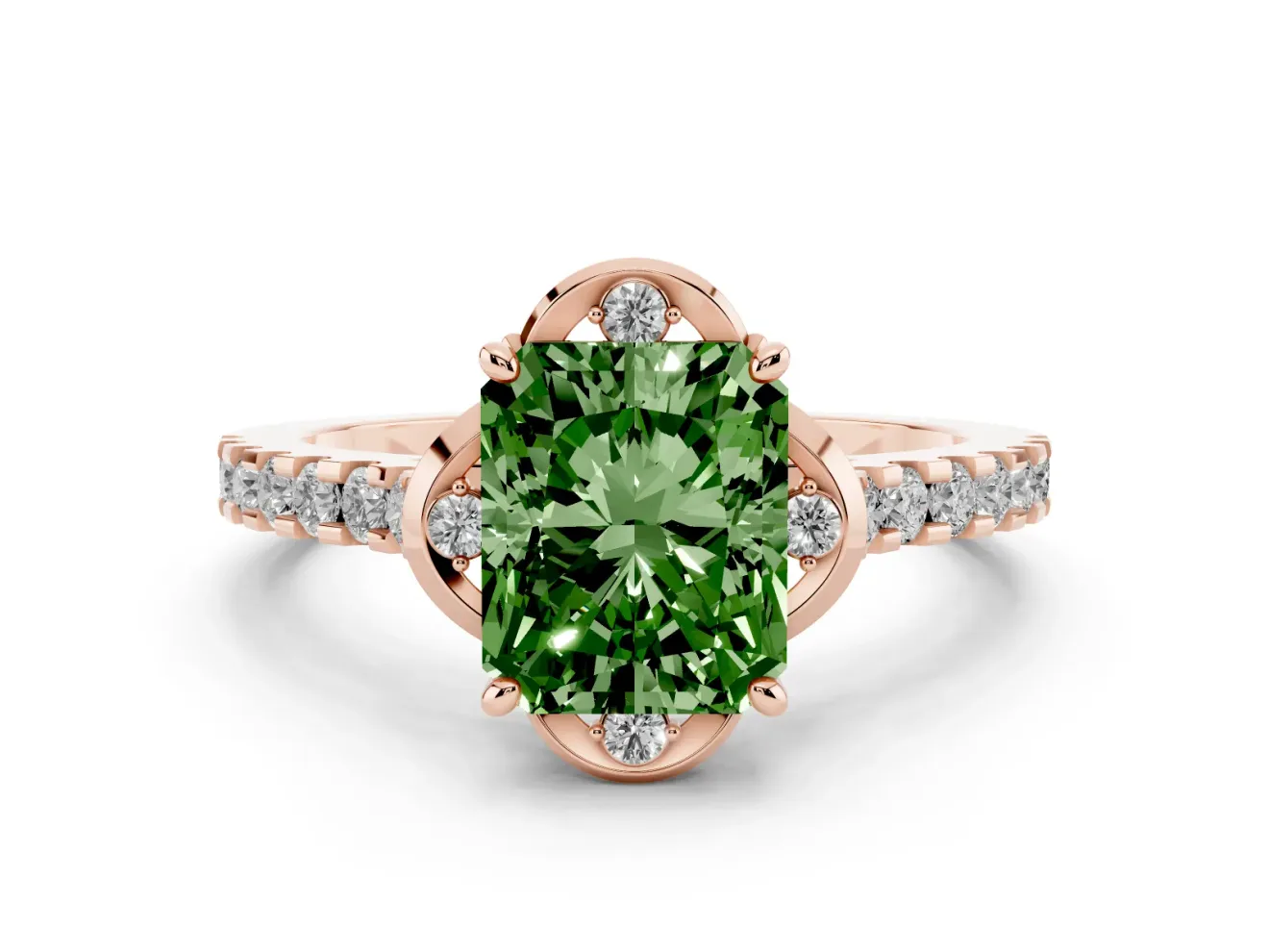 Radiant Cut Floral Petal Engagement Ring Setting for a Fancy Green Lab-Grown Diamond | Petal Accents | Rose Gold