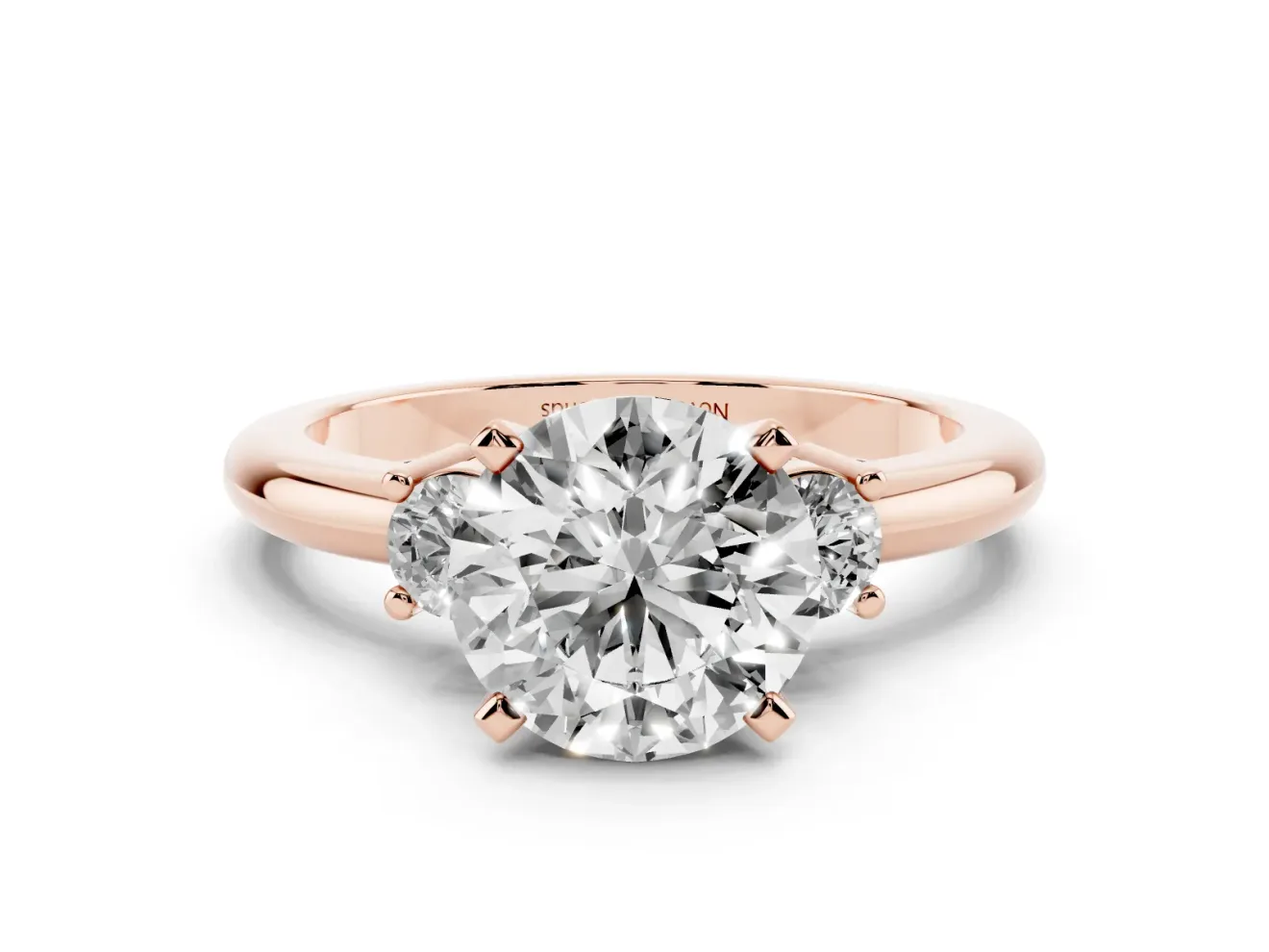 Round Three Stone Engagement Ring Setting | Round Side Stones | Rose Gold