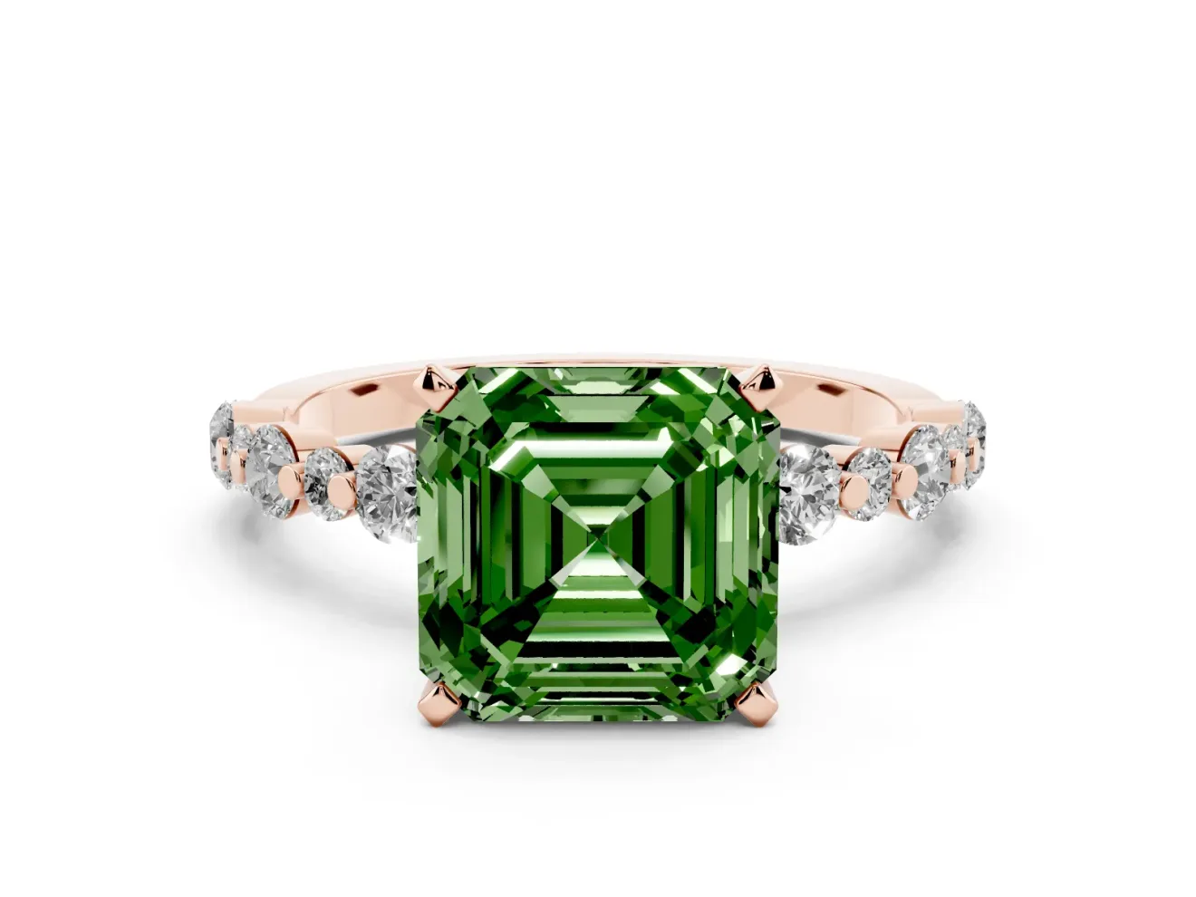 Asscher Cut Pavé Solitaire Engagement Ring Setting for a Fancy Green Lab-Grown Diamond | Rose Gold