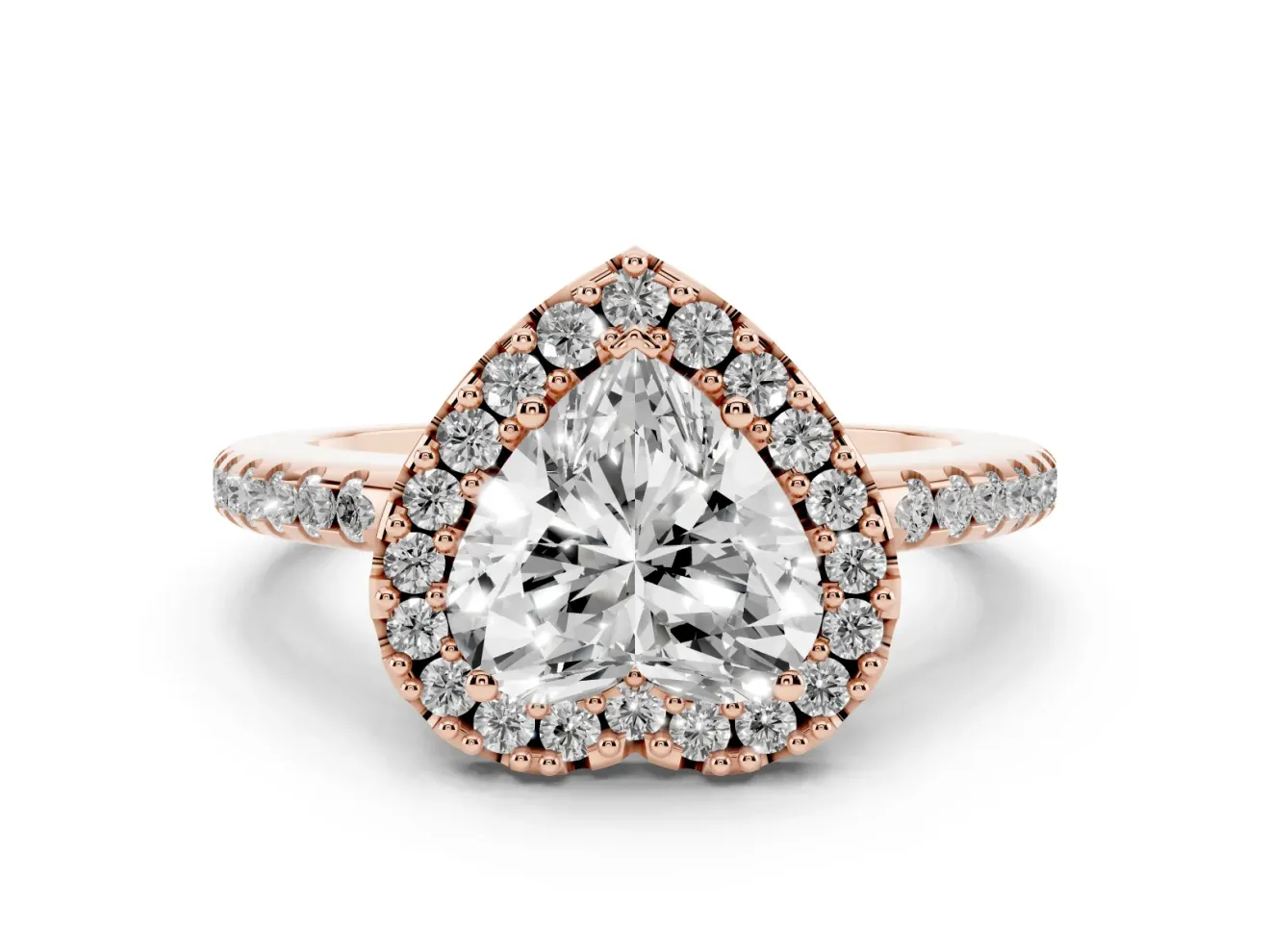 Heart-Shaped Pave Halo Engagement Ring Setting | Pave Band | Rose Gold
