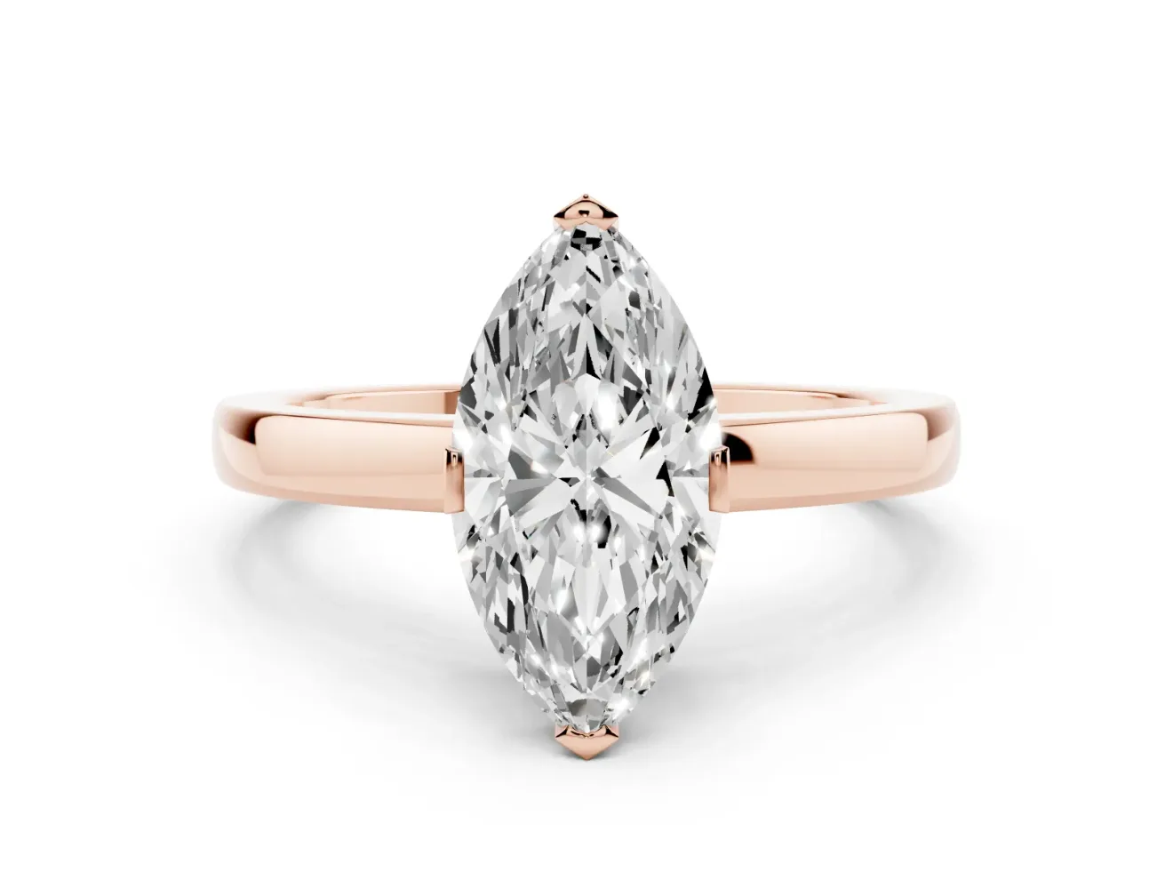 Marquise Cut Diamond Solitaire Ring Set in Rose gold with Prong Head and Smooth Polished Band