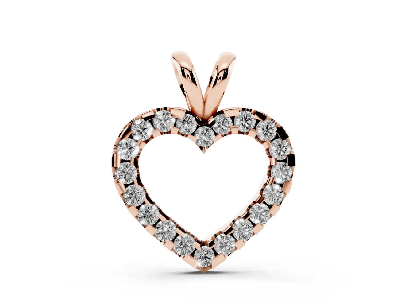 Round Lab-Grown Diamond Pavé Open Heart Pendant Necklace | Split Bail | Rose Gold
