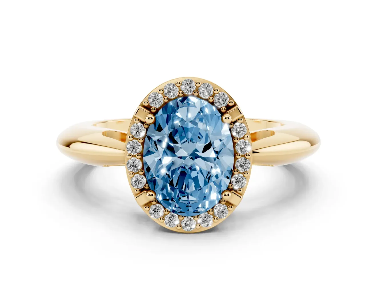 Oval Halo Engagement Ring Setting for a Fancy Blue Lab-Grown Diamond | Plain Band | Yellow Gold