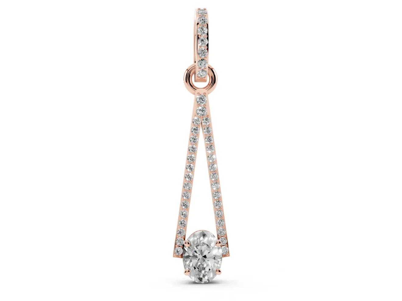 Oval Lab-Grown Diamond Pavé Open Triangle Pendant Necklace | Pavé Bail | Rose Gold
