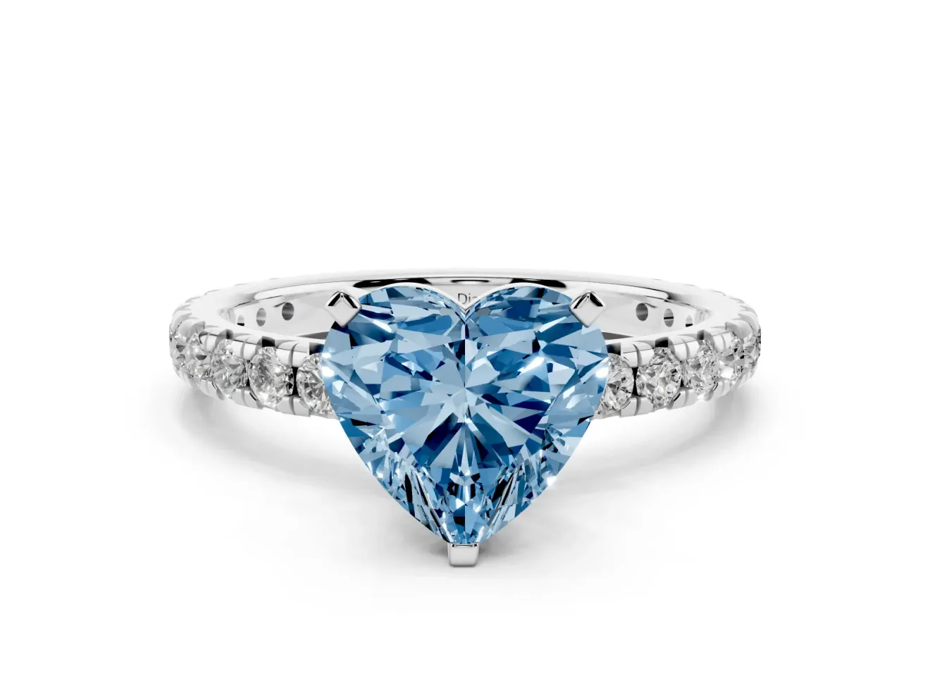 Heart-Shaped Pavé Solitaire Engagement Ring Setting for a Fancy Blue Lab-Grown Diamond | Sterling Silver