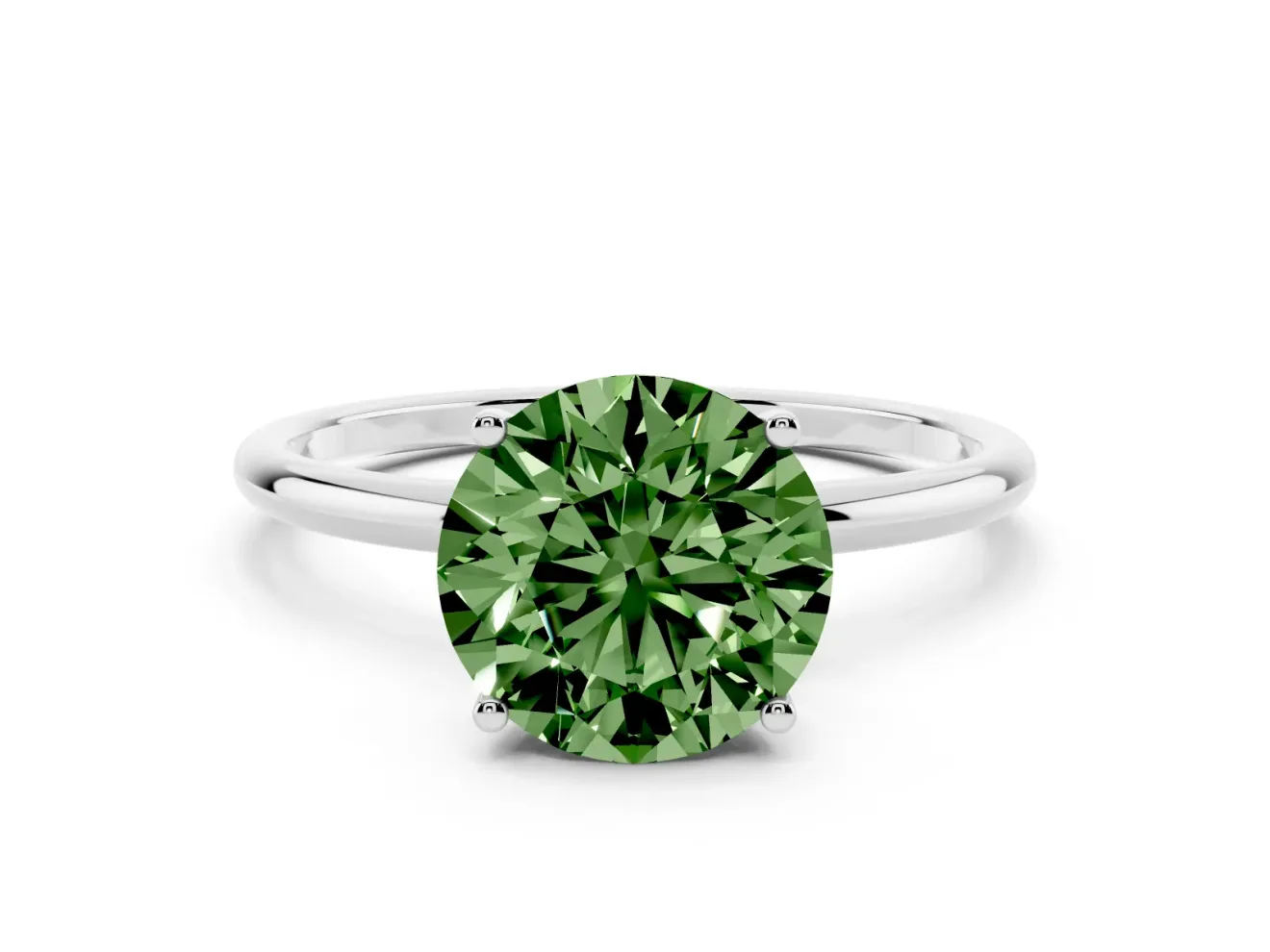 Round Thin Solitaire Engagement Ring Setting for a Fancy Green Lab-Grown Diamond | Straight Plain Band | White Gold