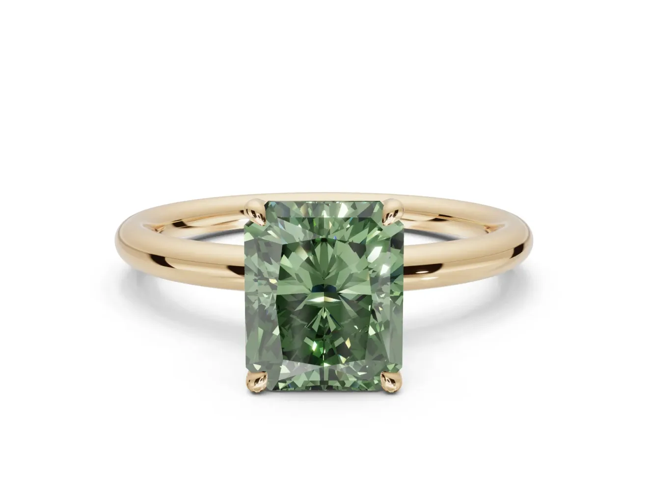 Radiant Cut Hidden Halo Ring Setting for a Fancy Green Lab-Grown Diamond | Yellow Gold