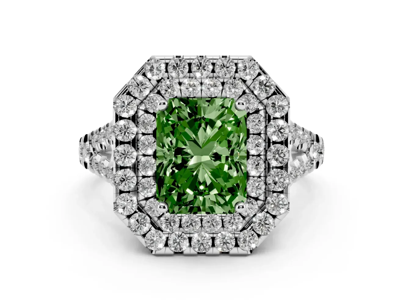 Radiant Cut Halo Engagement Ring Setting for a Fancy Green Lab-Grown Diamond | Sterling Silver - Design NV-24796