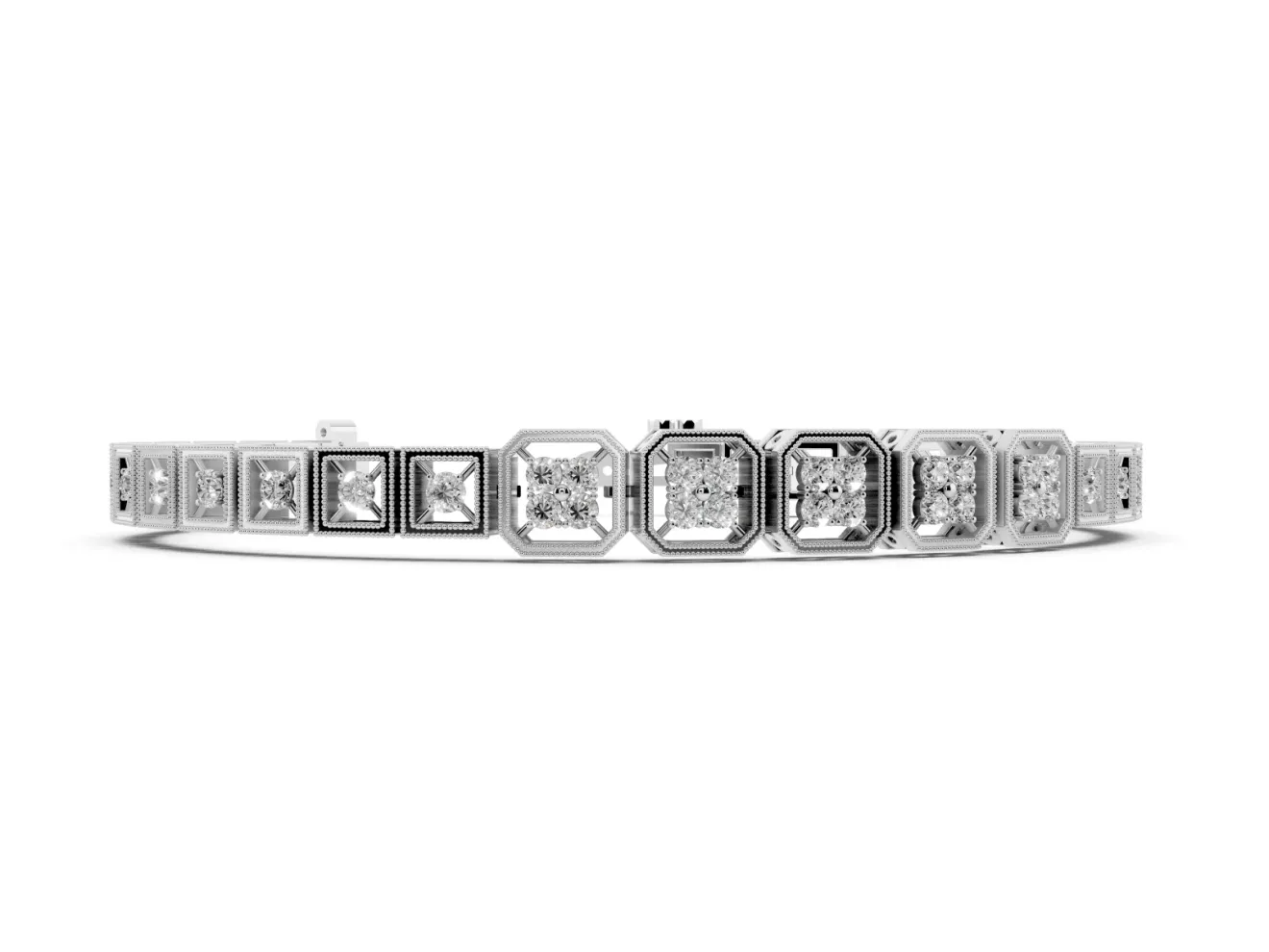 Round Diamond Tennis Bracelet Set in Silver with Milgrain Bezel Setting