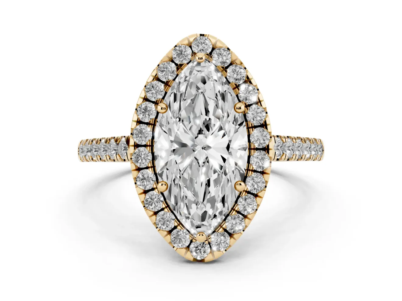 Marquise Raised Halo Engagement Ring Setting | Pave Band | Yellow Gold