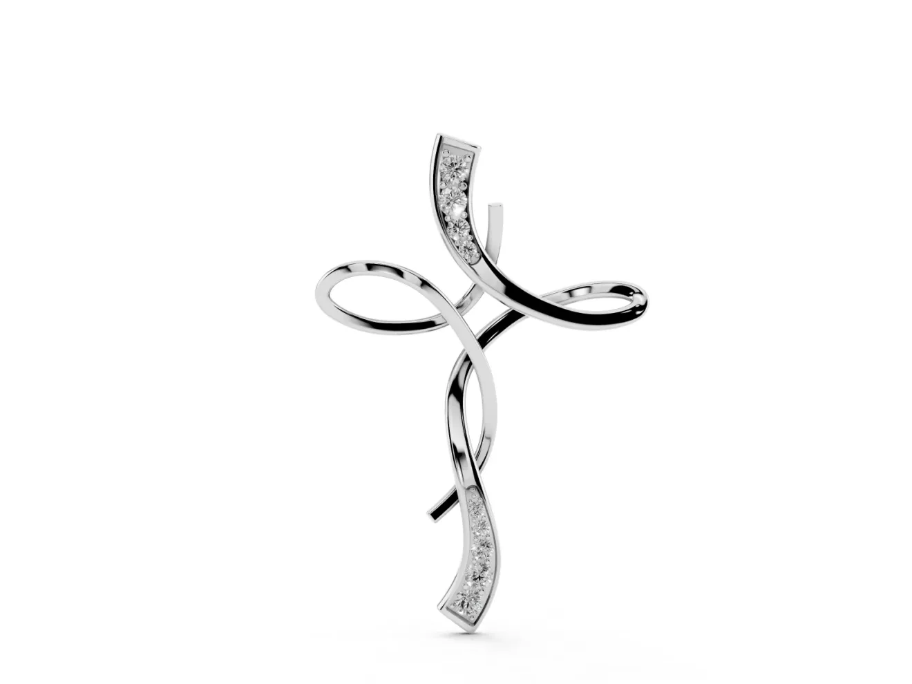 Round Lab-Grown Diamond Graduated Twist Cross Necklace | Infinity Loops | White Gold