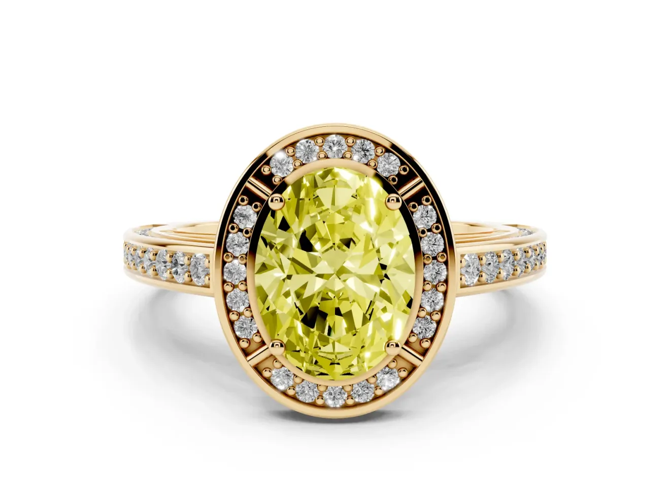 Oval Sectioned Halo Engagement Ring Setting for a Fancy Yellow Lab-Grown Diamond | Yellow Gold