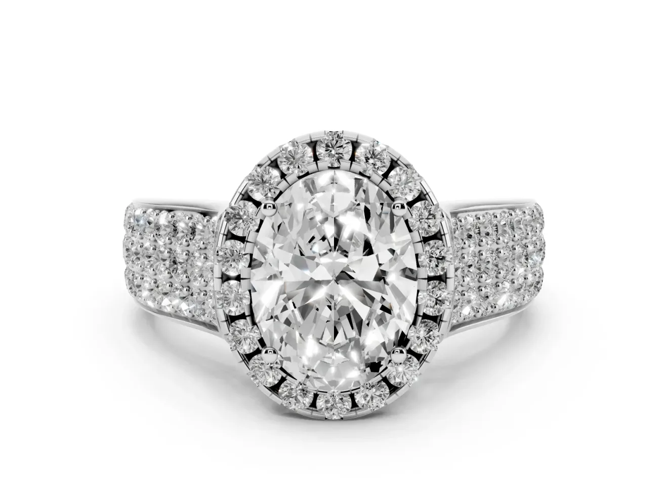 Oval Pavé Engagement Ring Setting | Wide Three-Row Band | Sterling Silver
