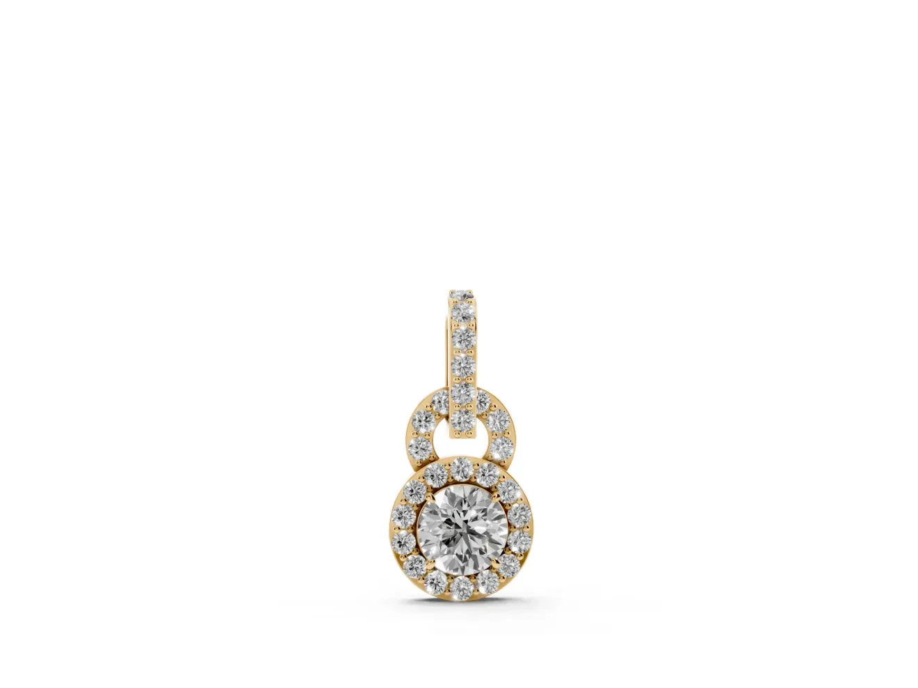Round Lab-Grown Diamond Pavé Halo Pendant Necklace | Pavé Link and Bail | Yellow Gold