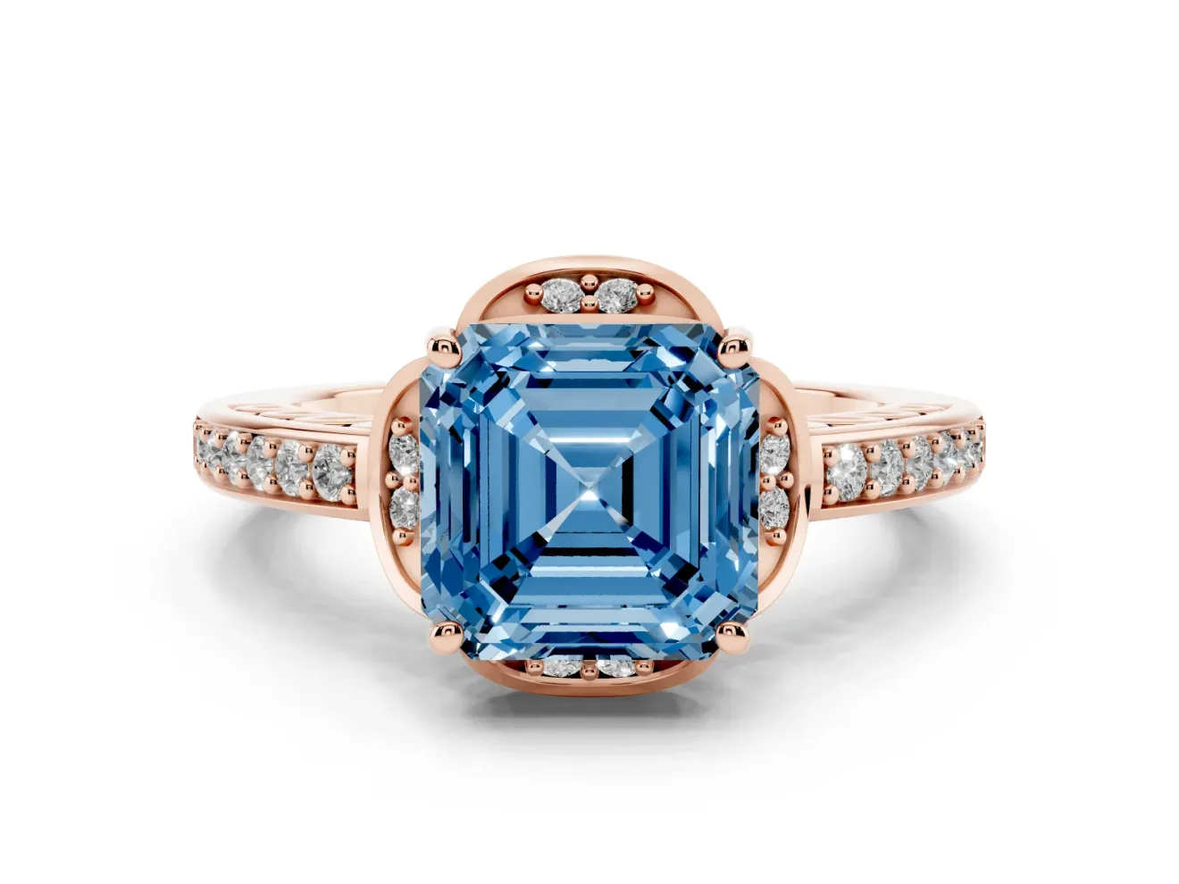 Asscher Cut Floral Pavé Engagement Ring Setting for a Fancy Blue Lab-Grown Diamond | Rose Gold