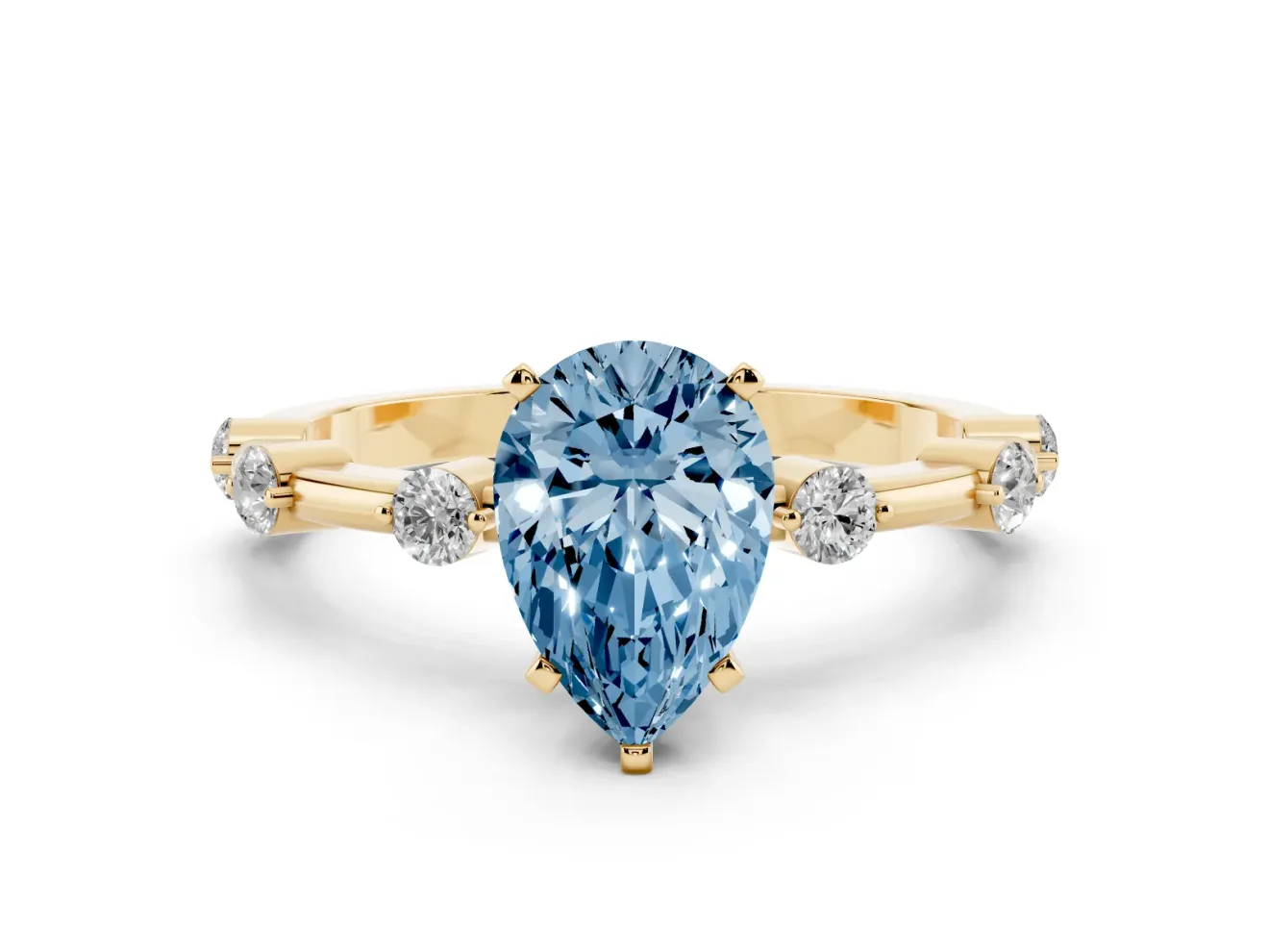 Pear-Shaped Bar Set Engagement Ring Setting for a Fancy Blue Lab-Grown Diamond | Yellow Gold
