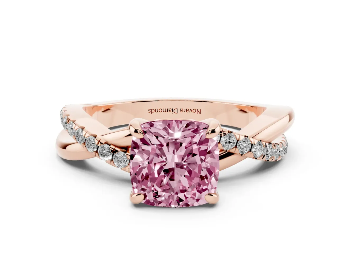 Cushion Cut Twist Engagement Ring Setting for a Fancy Pink Lab-Grown Diamond | Rose Gold