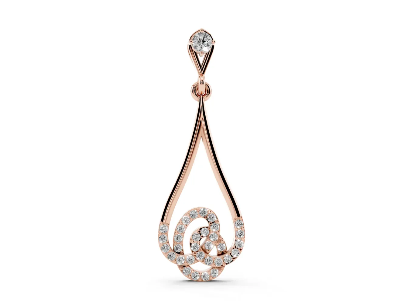 Round Lab-Grown Diamond Pavé Swirl Teardrop Pendant Necklace | Open Drop | Rose Gold
