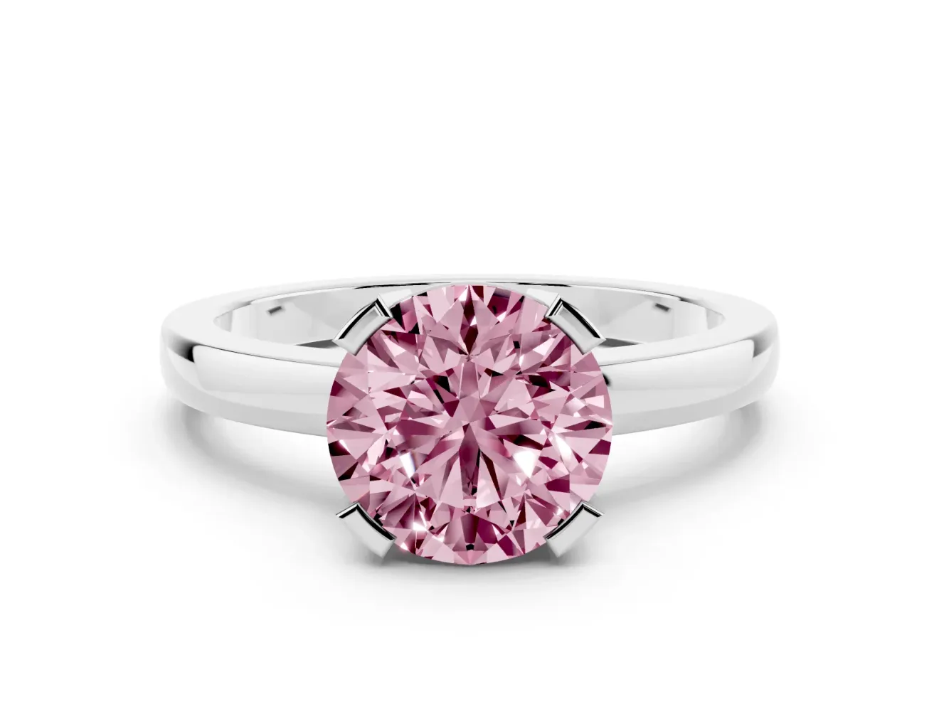 Round Tab Prong Solitaire Engagement Ring Setting for a Fancy Pink Lab-Grown Diamond | White Gold