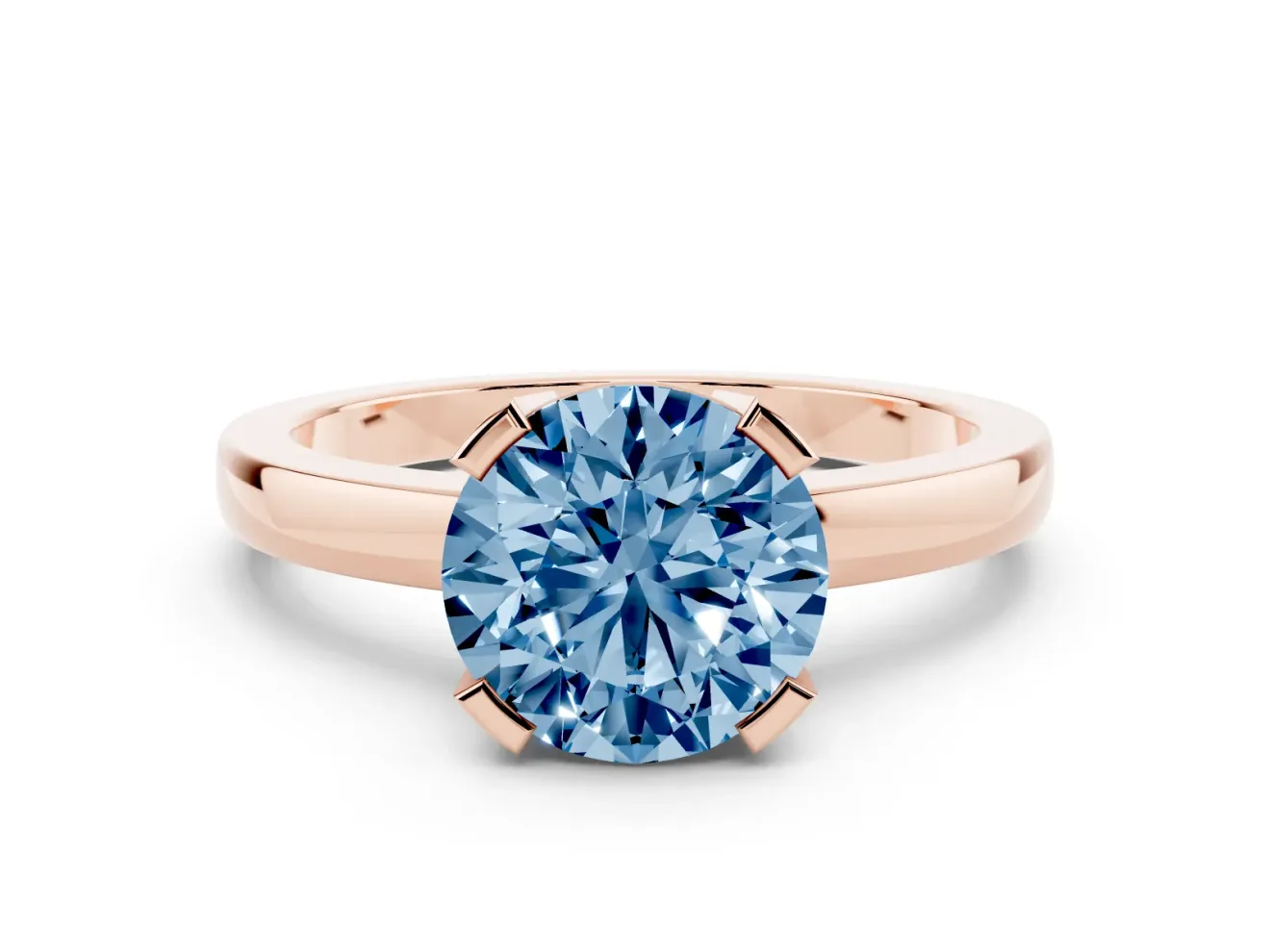 Round Tab Prong Solitaire Engagement Ring Setting for a Fancy Blue Lab-Grown Diamond | Rose Gold
