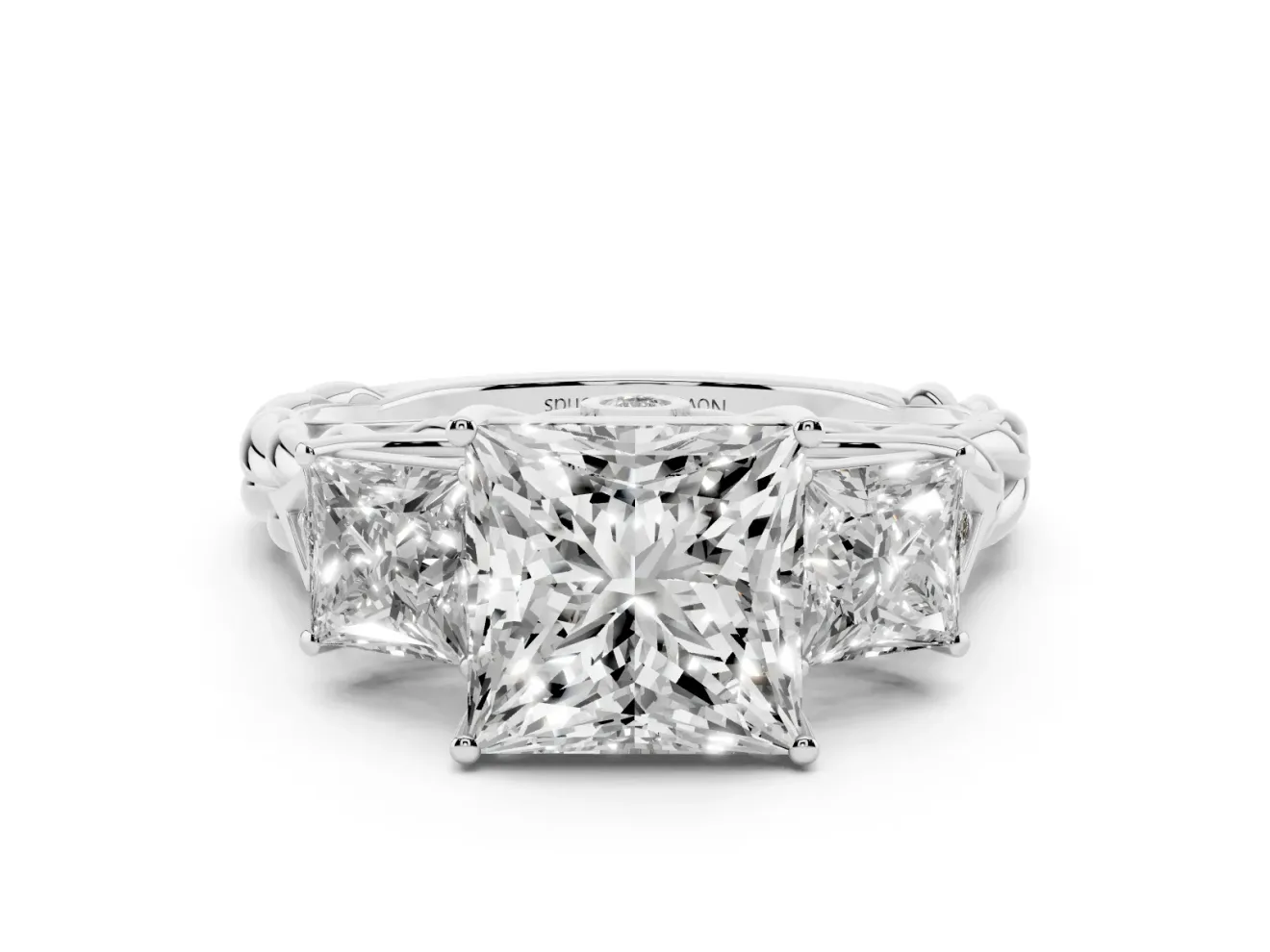 Princess Cut Diamond Three-Stone Ring Set in Silver with Braided Band