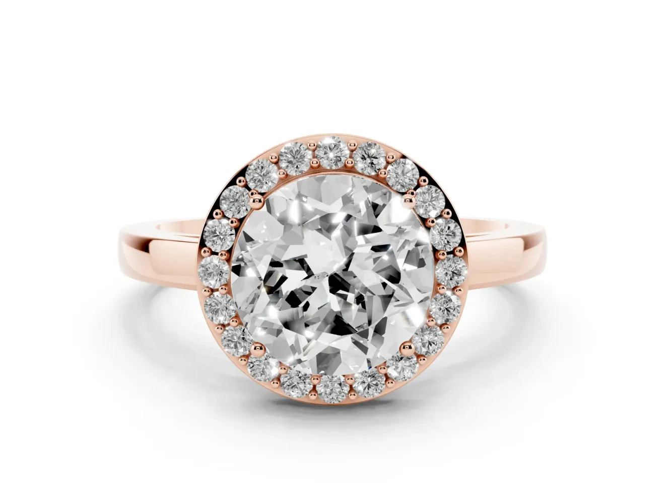 Round Cut Diamond Halo Ring Set in Rose gold with Solitaire Band and Prong Setting
