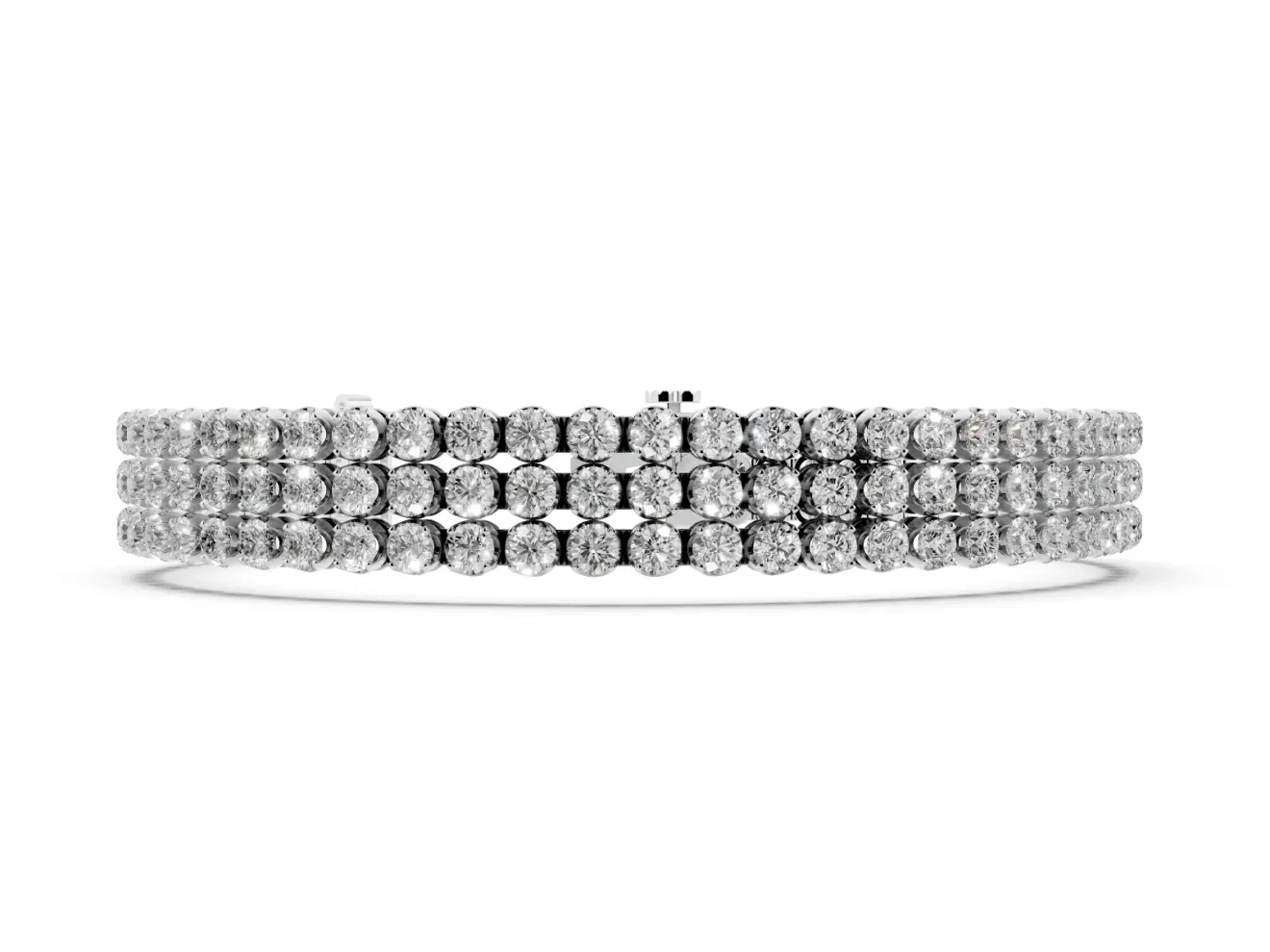 Round Lab-Grown Diamond Three-Row Tennis Bracelet | Claw Prong Cups | Sterling Silver