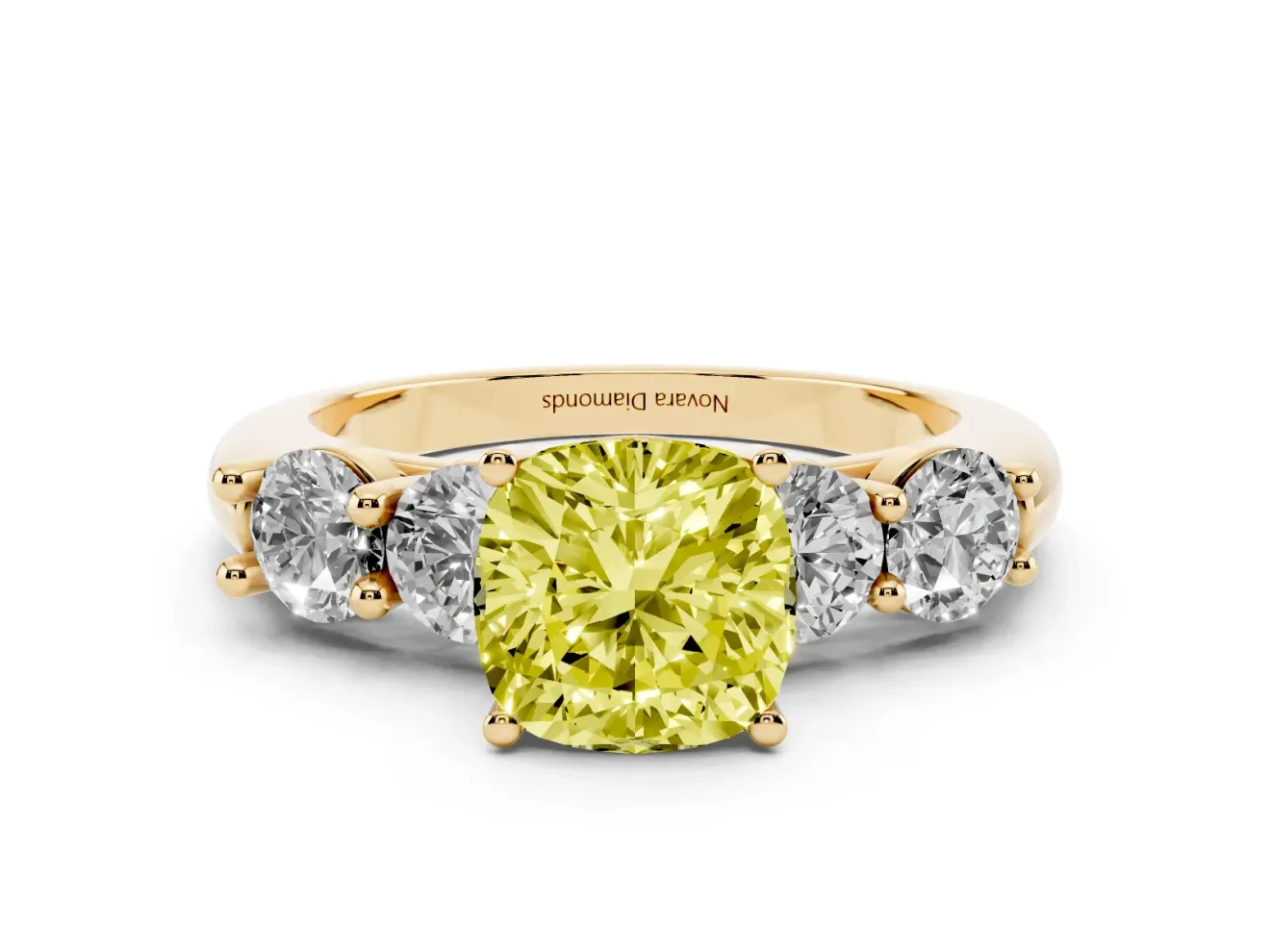Cushion Cut Five Stone Engagement Ring Setting for a Fancy Yellow Lab-Grown Diamond | Plain Band | Yellow Gold