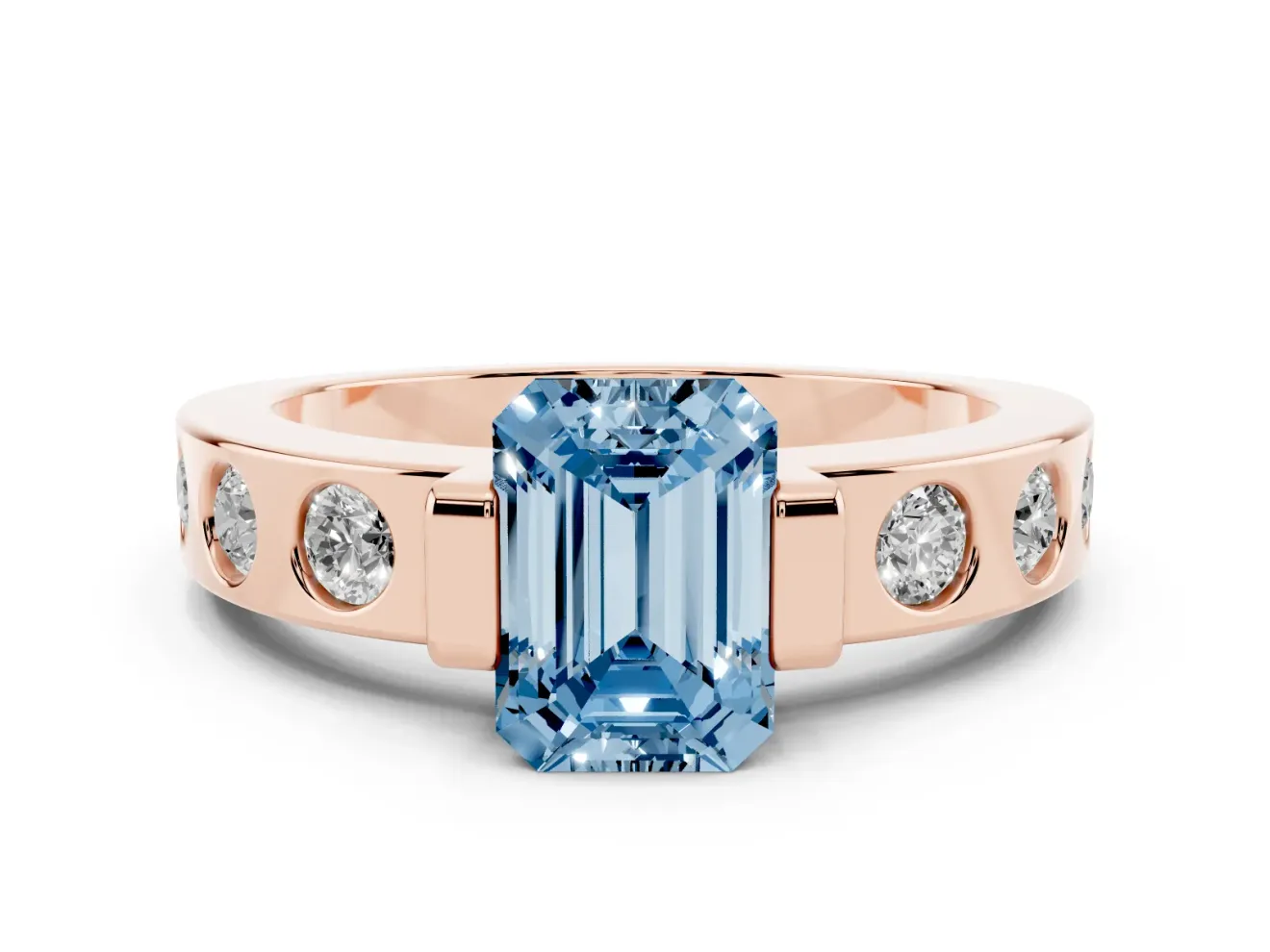 Emerald Cut Tension Style Engagement Ring Setting for a Fancy Blue Lab-Grown Diamond | Rose Gold