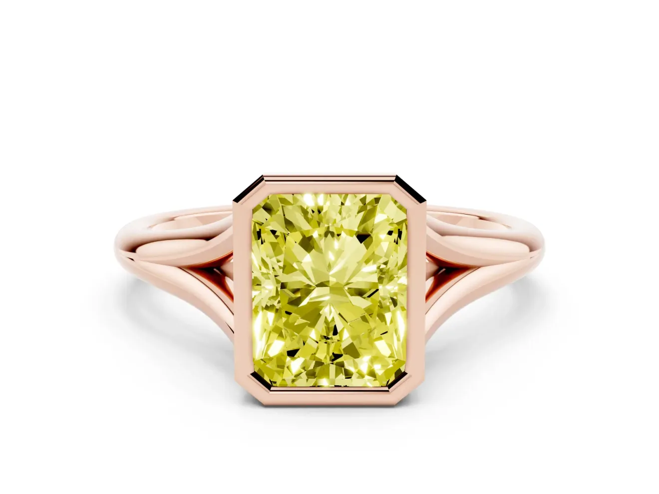Radiant Cut Bezel Engagement Ring Setting for a Fancy Yellow Lab-Grown Diamond | Rose Gold